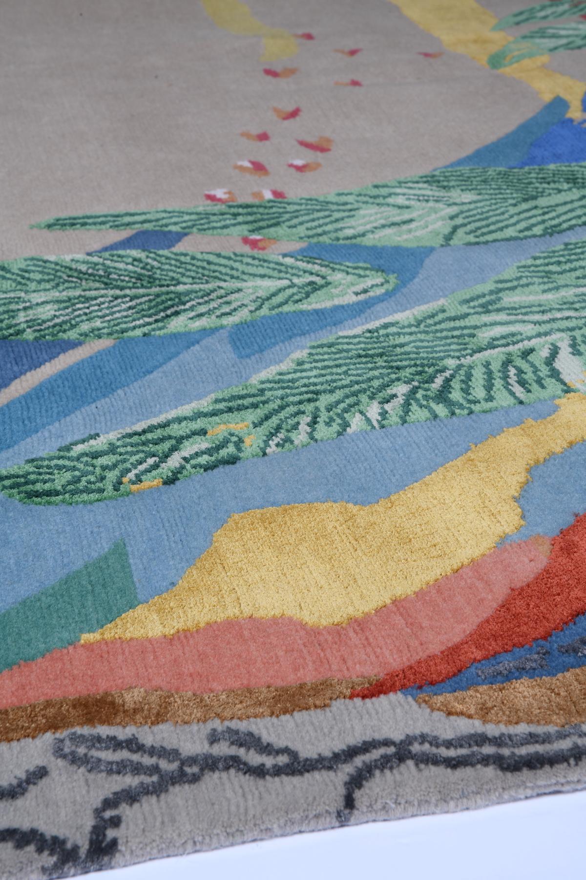 Handgeknüpfter tibetischer Teppich aus Wolle und Seide von Sarabande, Euphoria (Nepalesisch) im Angebot