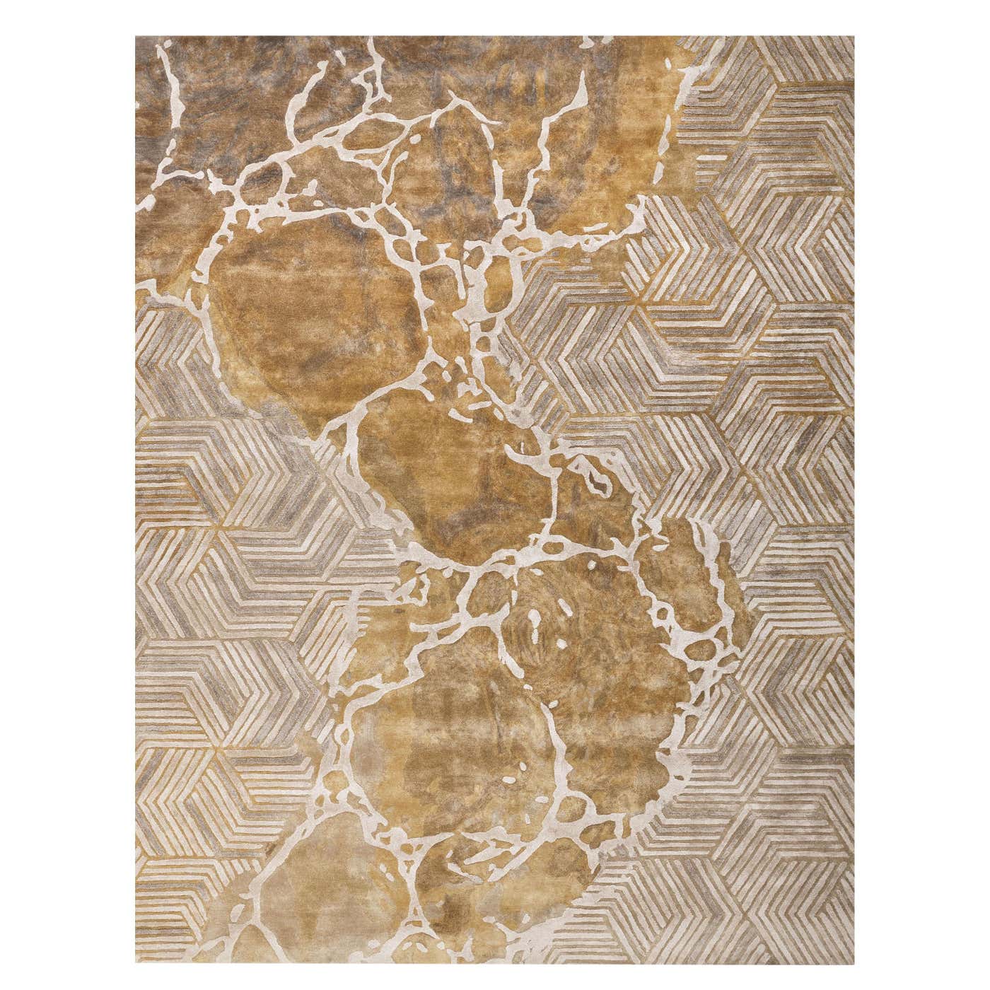 Euphoria Hand Tufted Modern Silk Rug in Gold Grey and Blue Grey Colours ...
