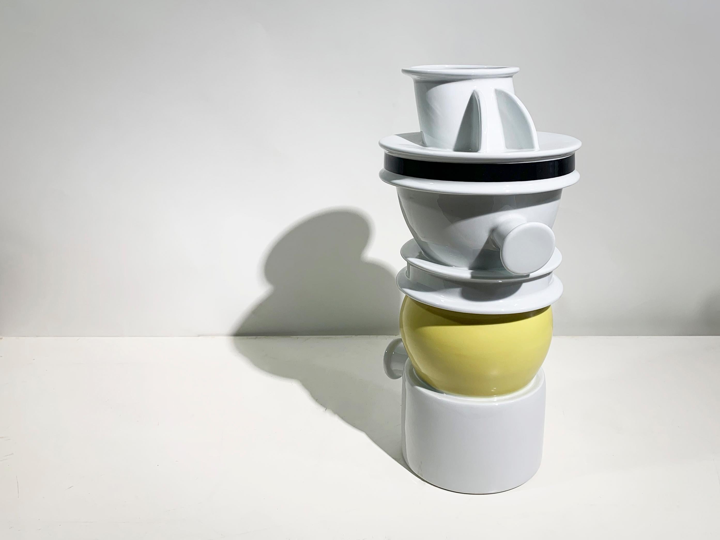 The Euphrates vase was originally designed by Ettore Sottsass in 1983 for Memphis Milano 1981-1988. A classic by Sottsass, the Euphrates porcelain vase is part of three 'rivers' vases designed for Memphis: Nilo, Tigris & Euphrates. 

