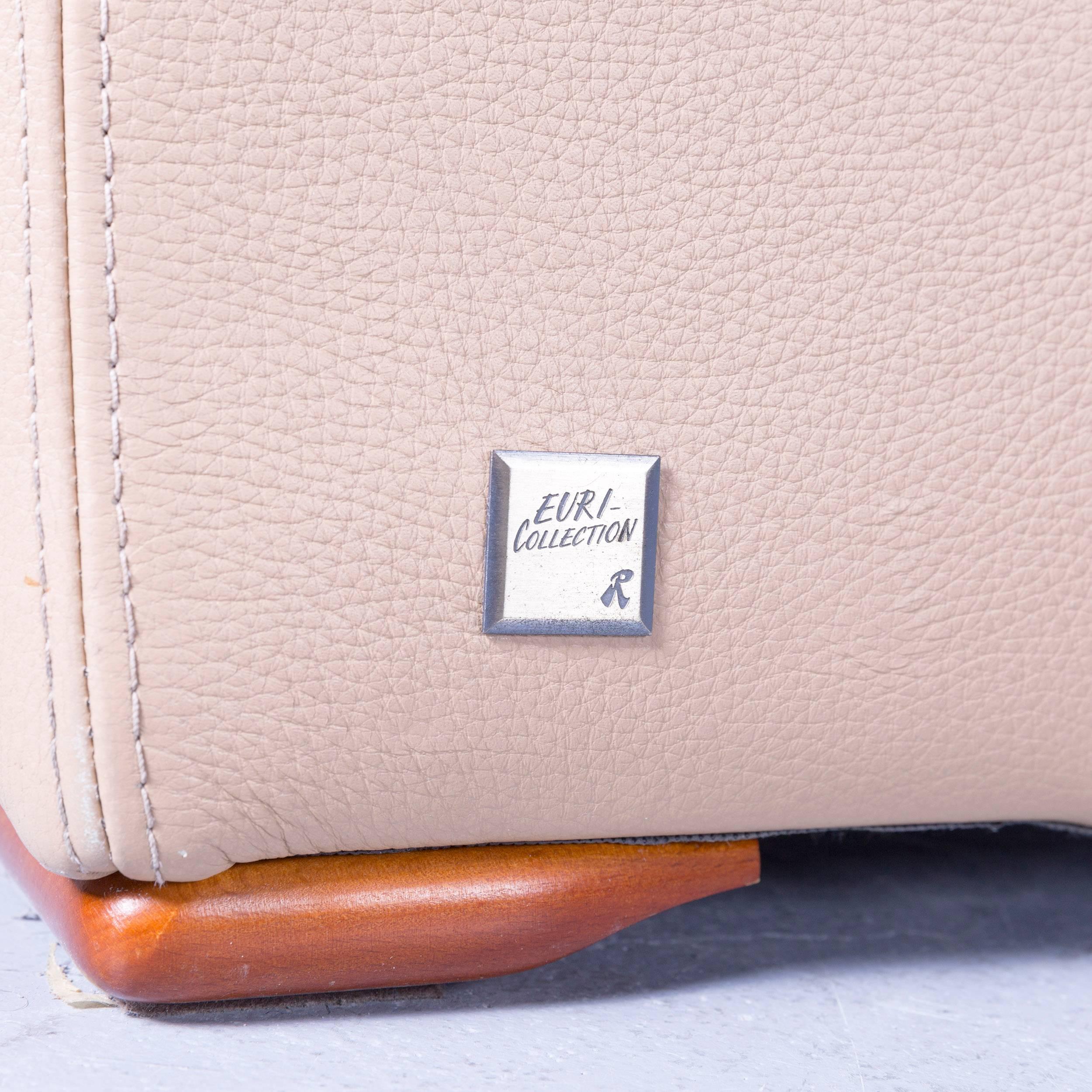 Contemporary Euri Collection Designer Leather Sofa Three-Seat Beige