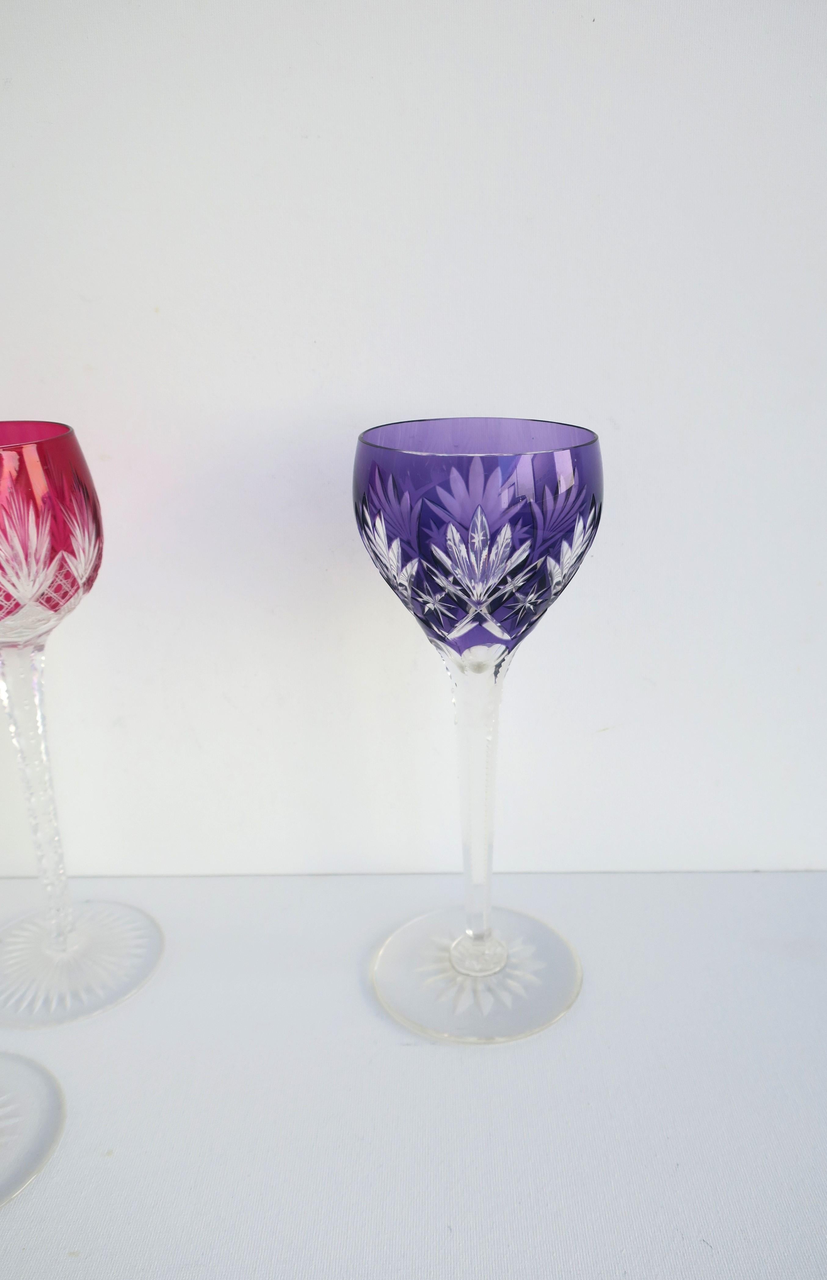 Euro Czech Colorful Cut to Clear Wine or Cocktail Glasses, Set of 3 For Sale 8