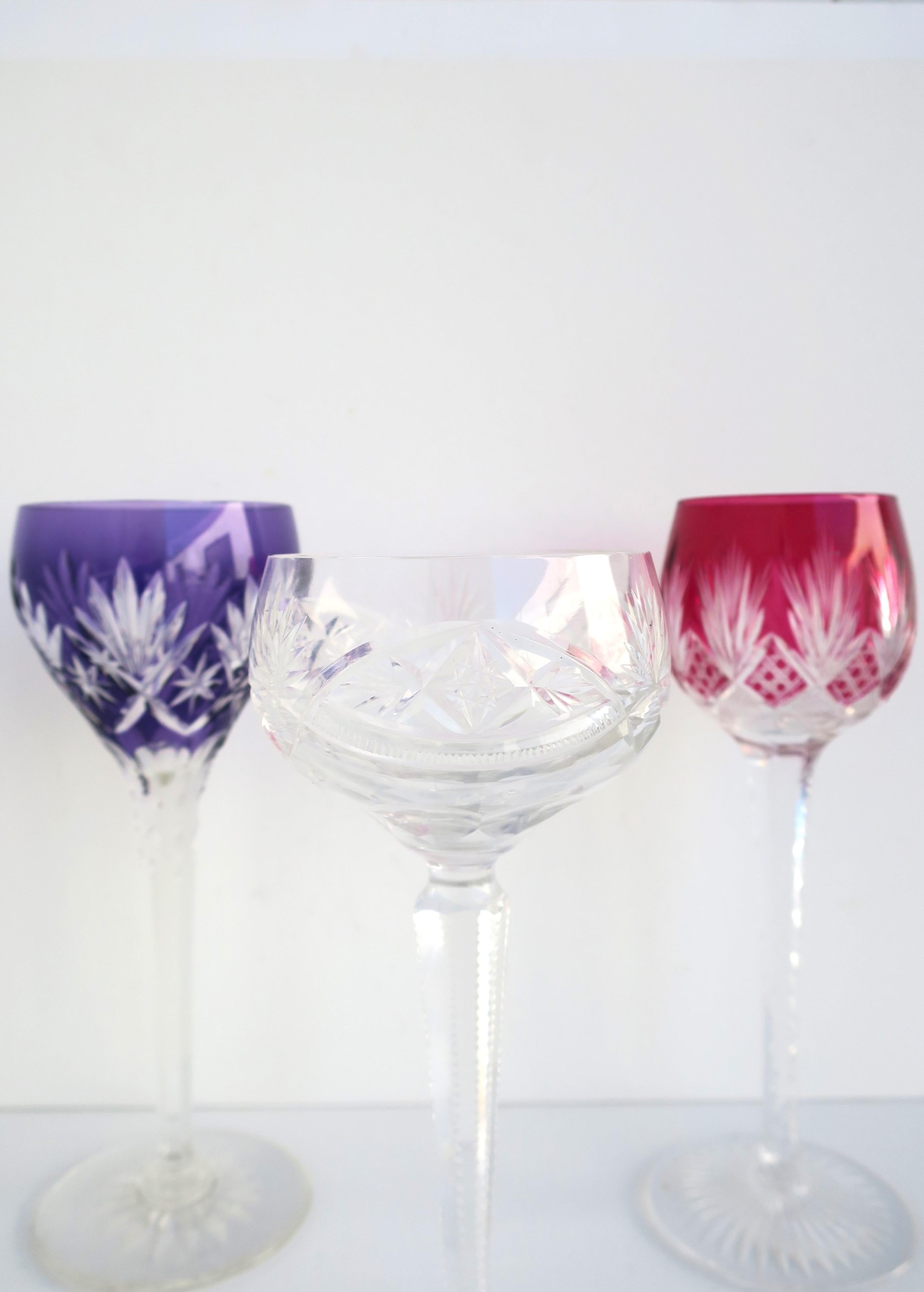 Euro Czech Colorful Cut to Clear Wine or Cocktail Glasses, Set of 3 For Sale 3