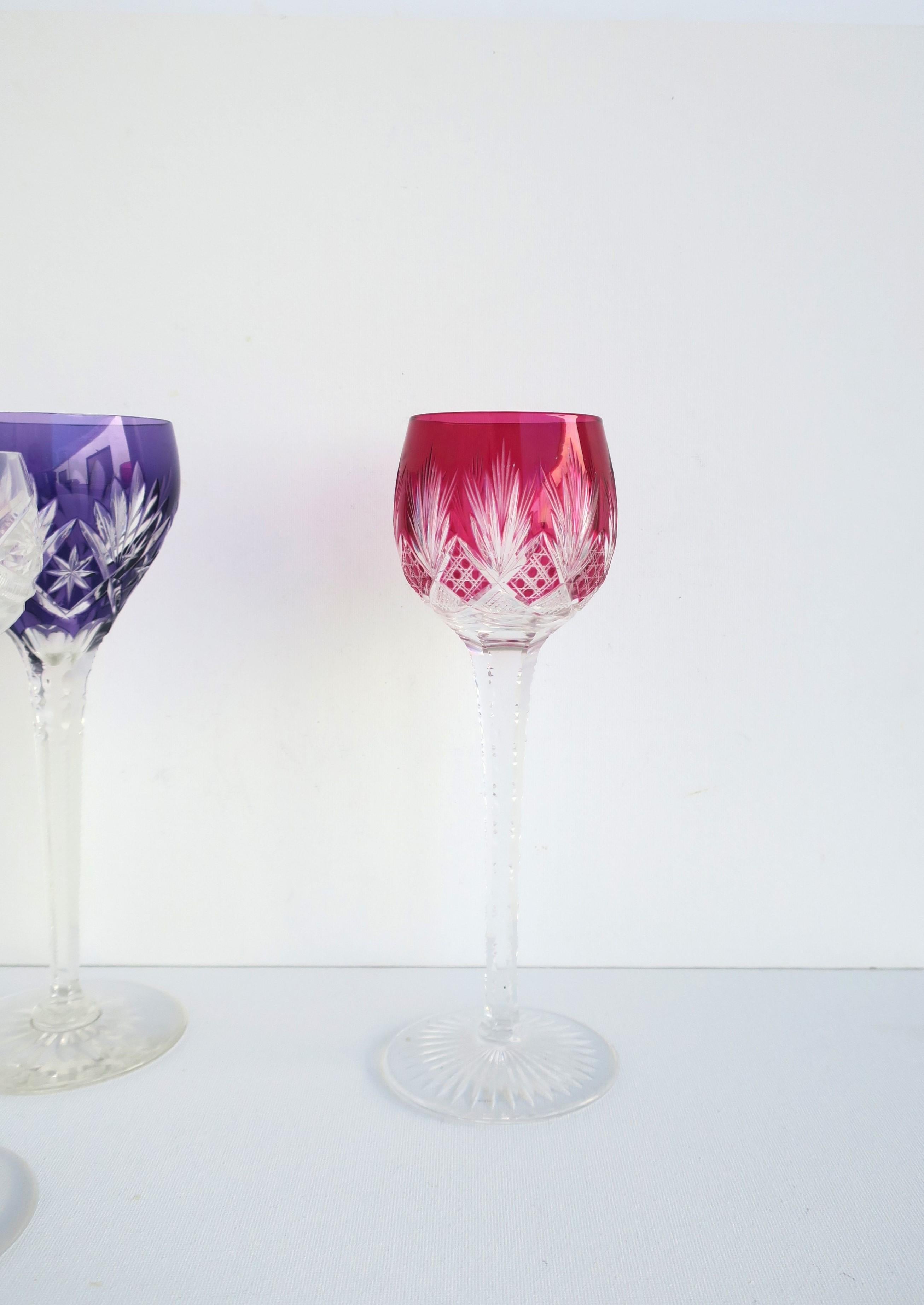 Euro Czech Colorful Cut to Clear Wine or Cocktail Glasses, Set of 3 For Sale 4