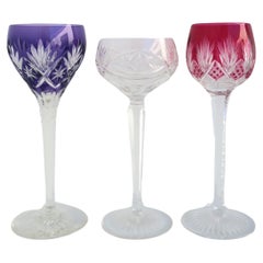 Retro Euro Czech Colorful Cut to Clear Wine or Cocktail Glasses, Set of 3