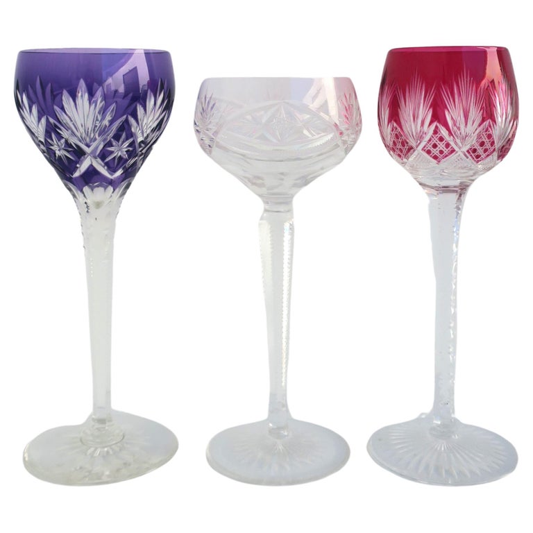 Set Of Six Massive Red Wine Lead Crystal Glasses Modern Design - Bohemia  Crystal - Original crystal from Czech Republic.