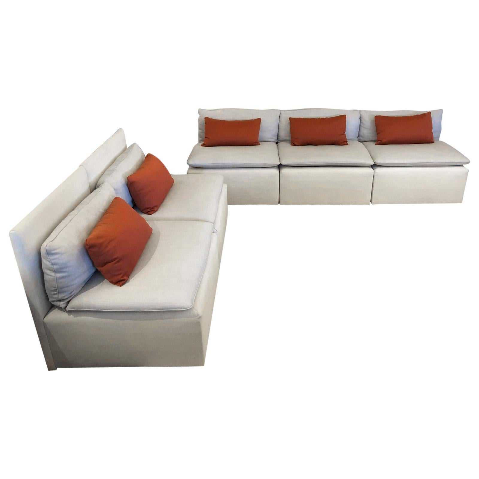 Euro Modular Linen Sofa Set, Five Pieces