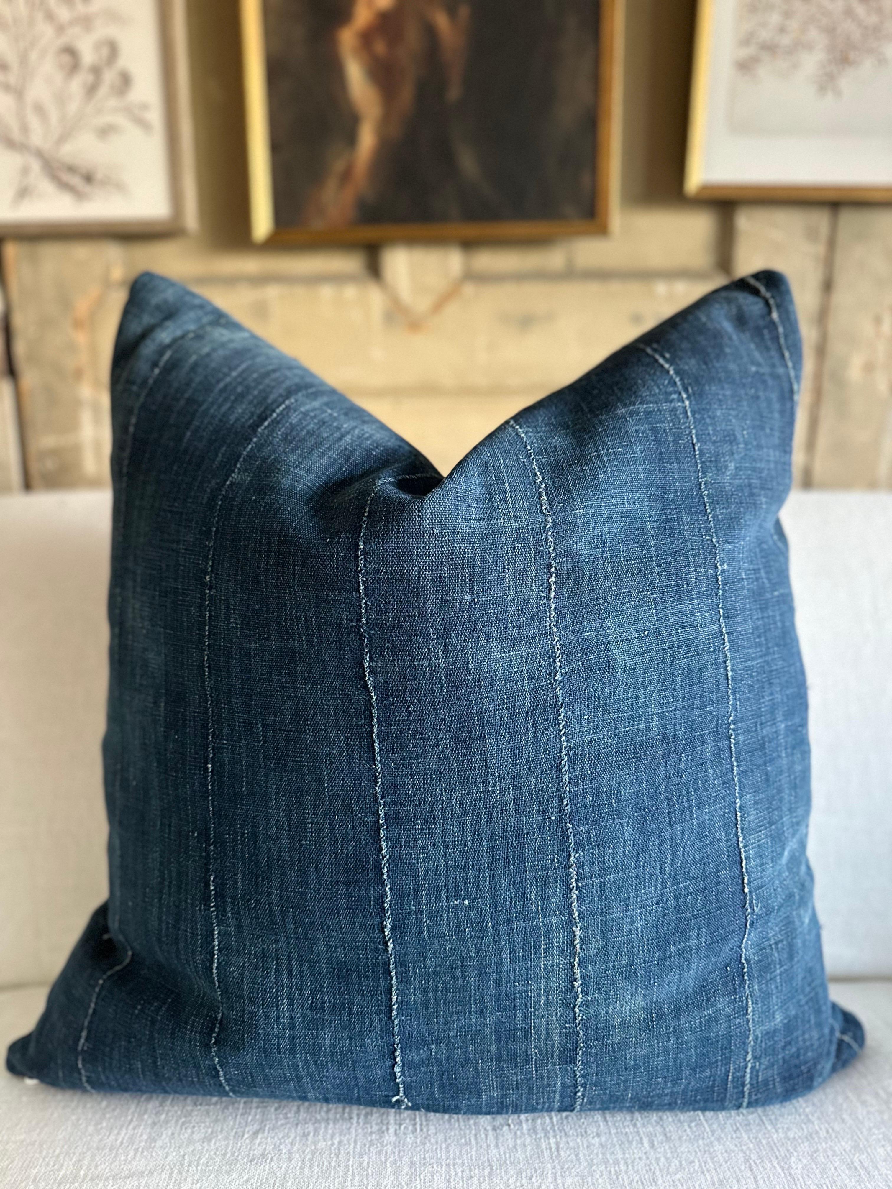 Organic Modern Euro Size Pillow Shams Made from Vintage Japanese Boro Fabrics