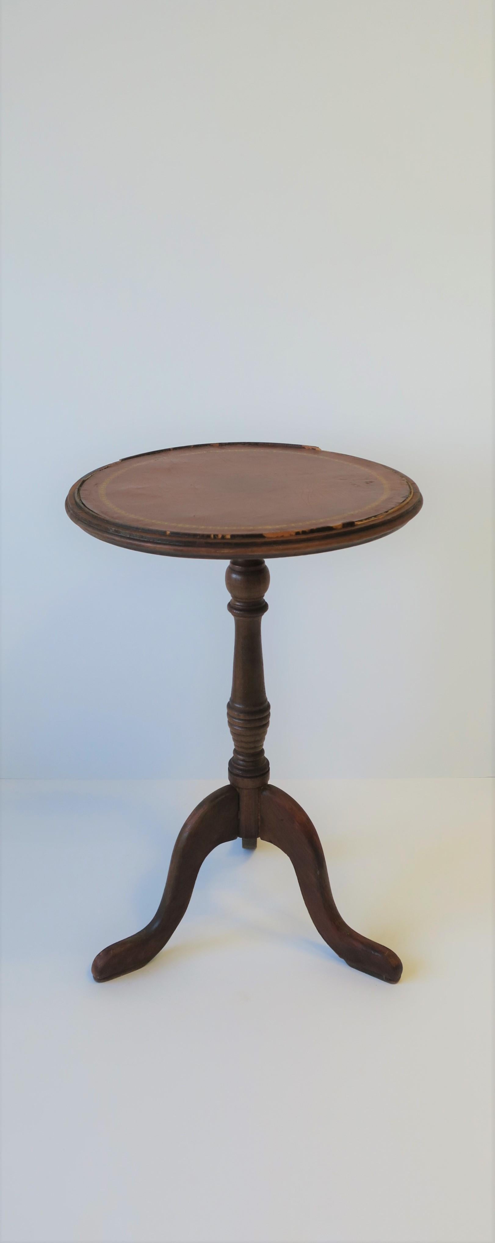 Euro Tripod Leather and Wood Side or Drinks Table 3