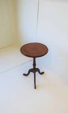 Euro Tripod Leather and Wood Side or Drinks Table