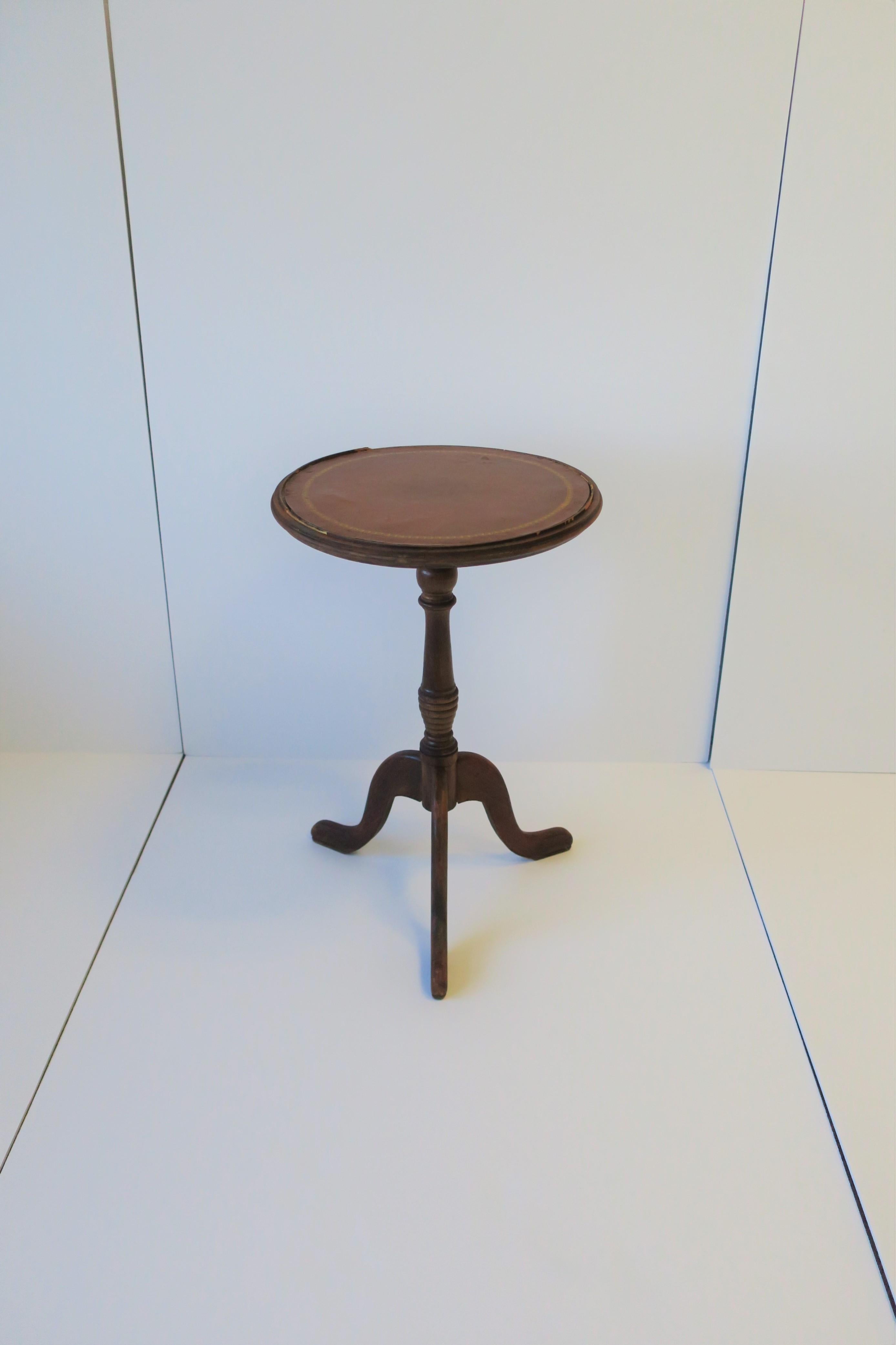 Georgian Euro Tripod Leather and Wood Side or Drinks Table