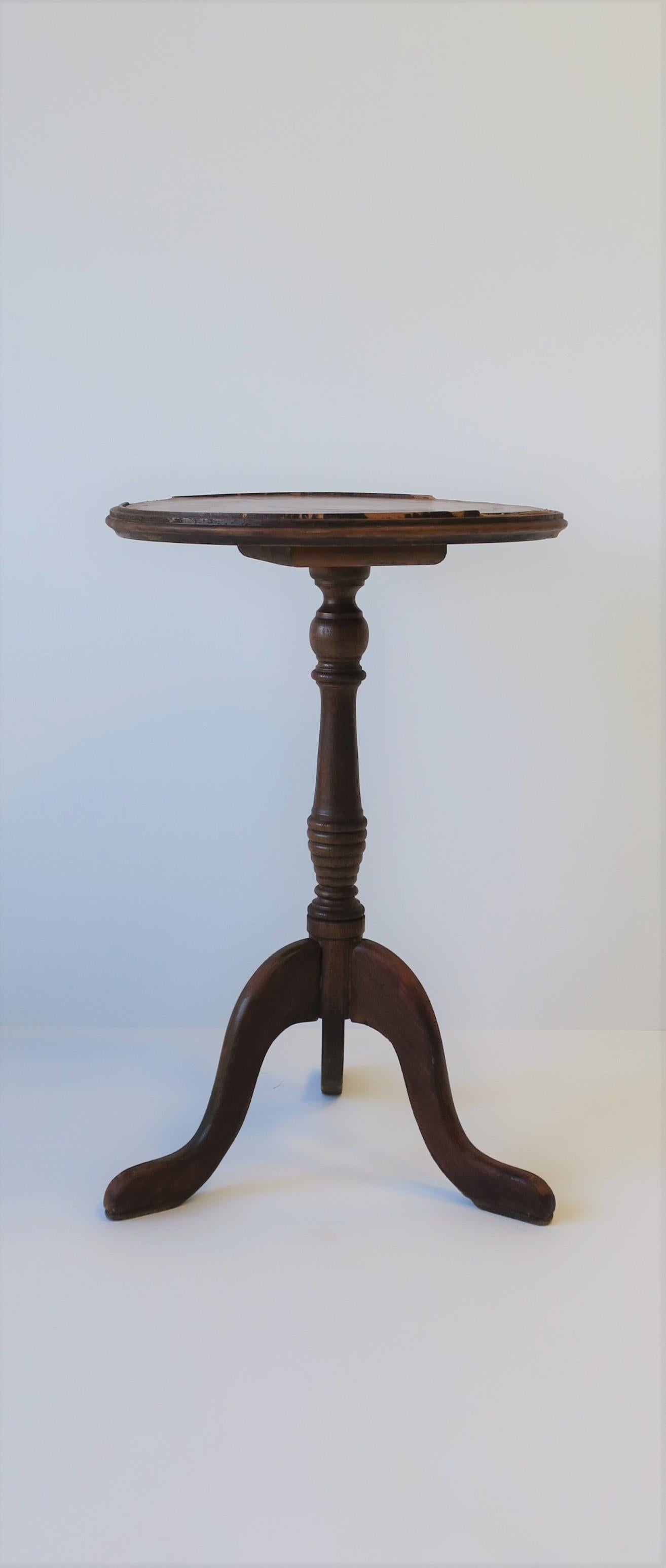 English Euro Tripod Leather and Wood Side or Drinks Table
