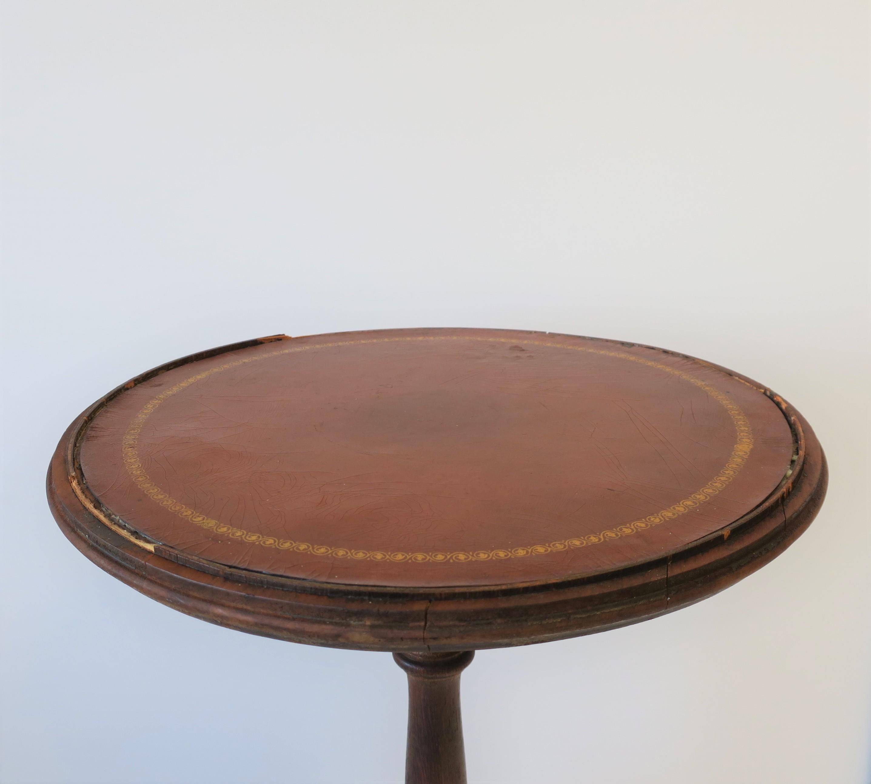 Euro Tripod Leather and Wood Side or Drinks Table In Fair Condition In New York, NY