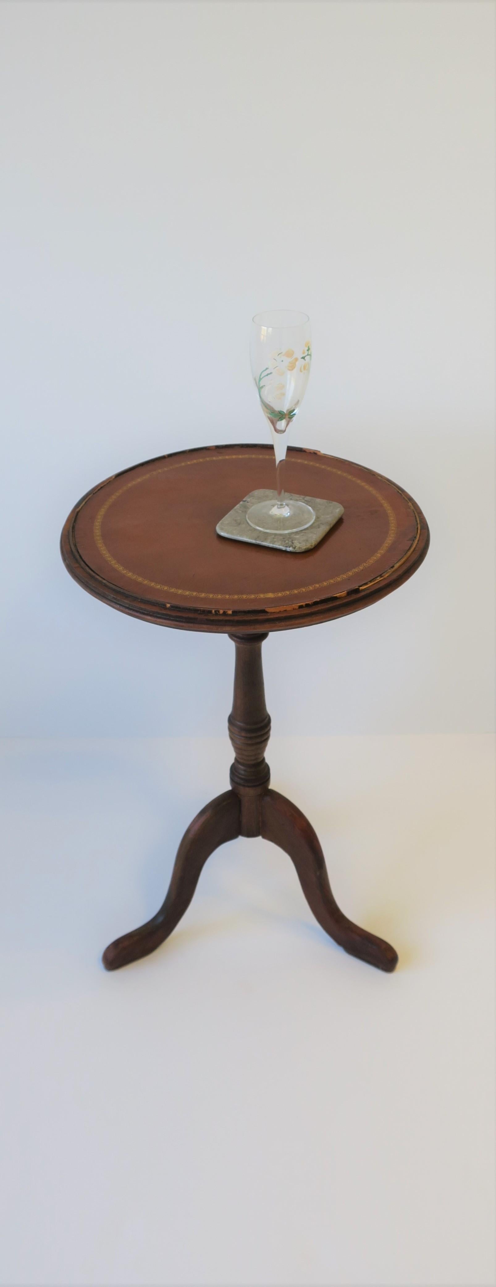 Euro Tripod Leather and Wood Side or Drinks Table 1