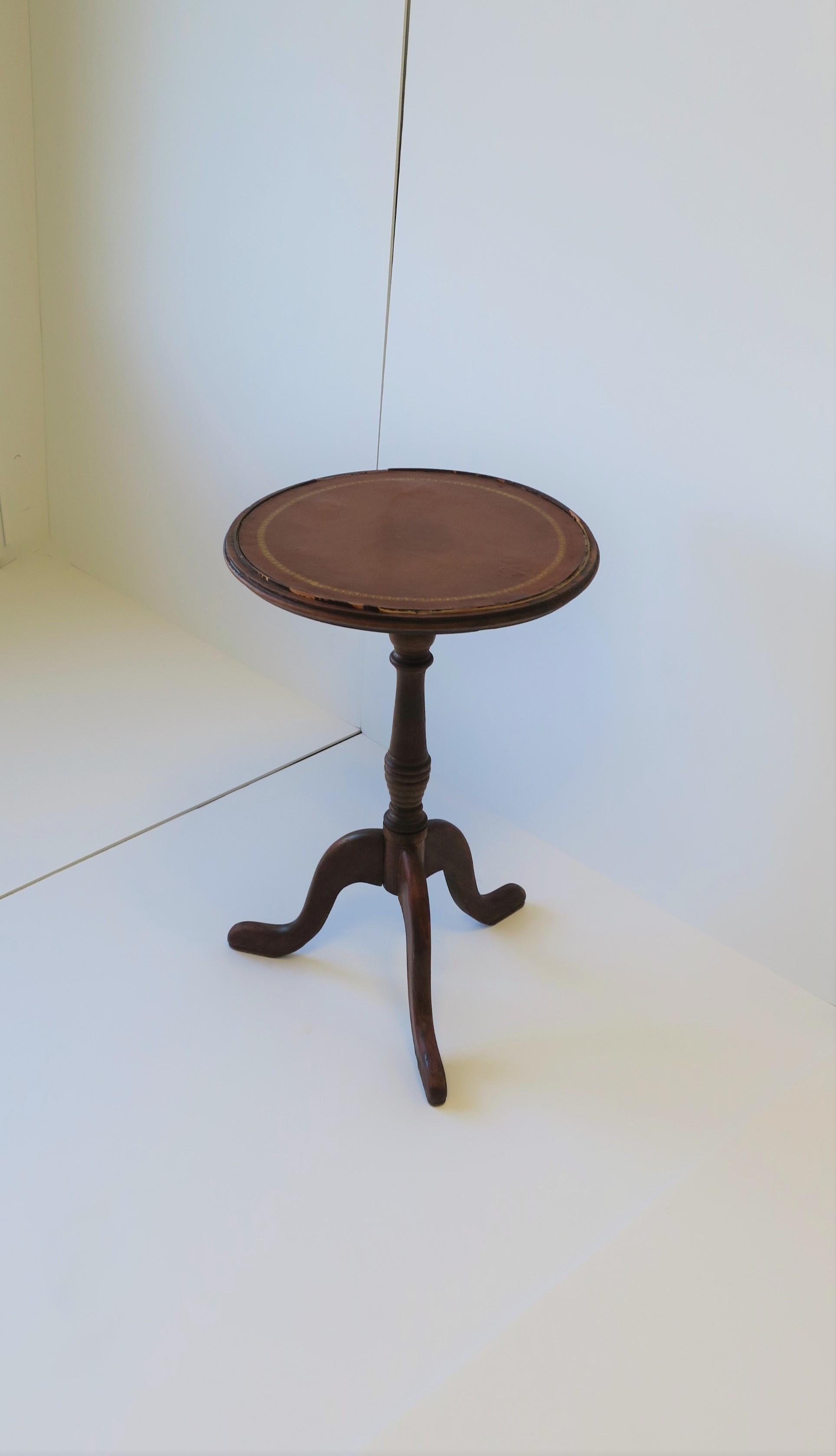 Euro Tripod Leather and Wood Side or Drinks Table 2