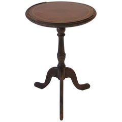 Euro Tripod Leather and Wood Side or Drinks Table