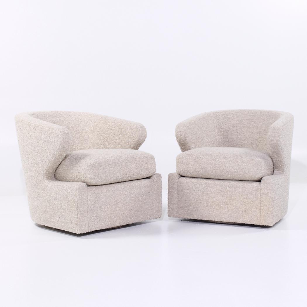 Eurocraft Barrel Swivel Lounge Chairs - Pair

Each chair measures: 29 wide x 33 deep x 28.5 high, with a seat height of 18.5 and arm height/chair clearance of 25 inches

We take our photos in a controlled lighting studio to show as much detail as
