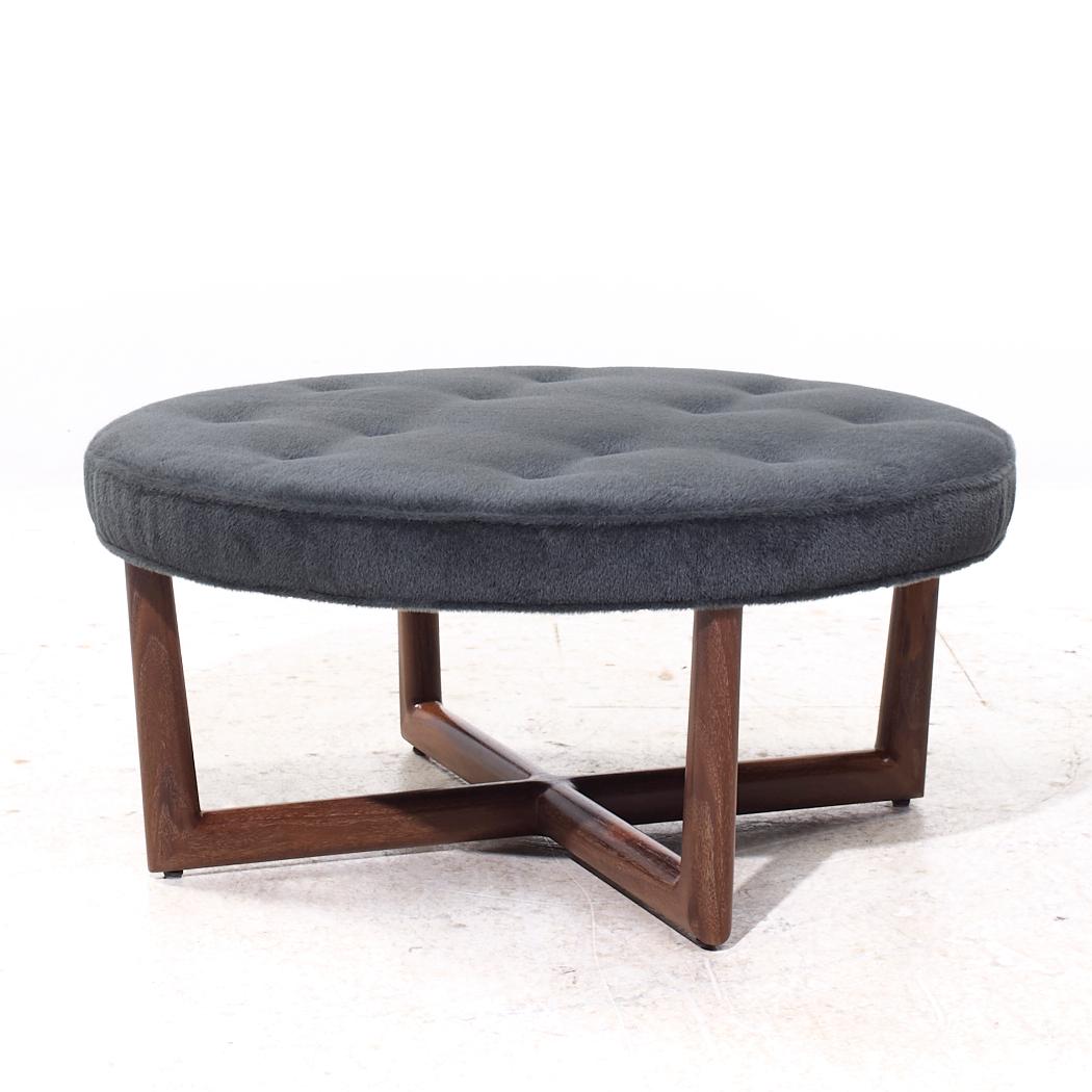 Modern Eurocraft Walnut and Mohair Ottoman For Sale