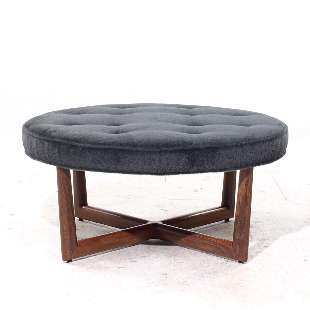 American Eurocraft Walnut and Mohair Ottoman For Sale