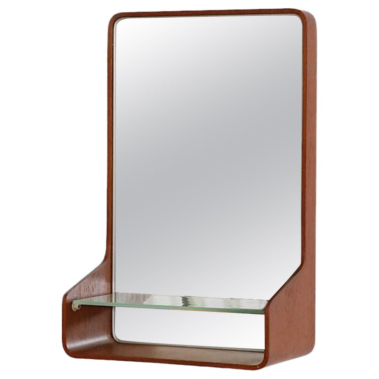 Euroika Series, Friso Kramer Designed Teak Wall Mount Mirror with Glass Shelf