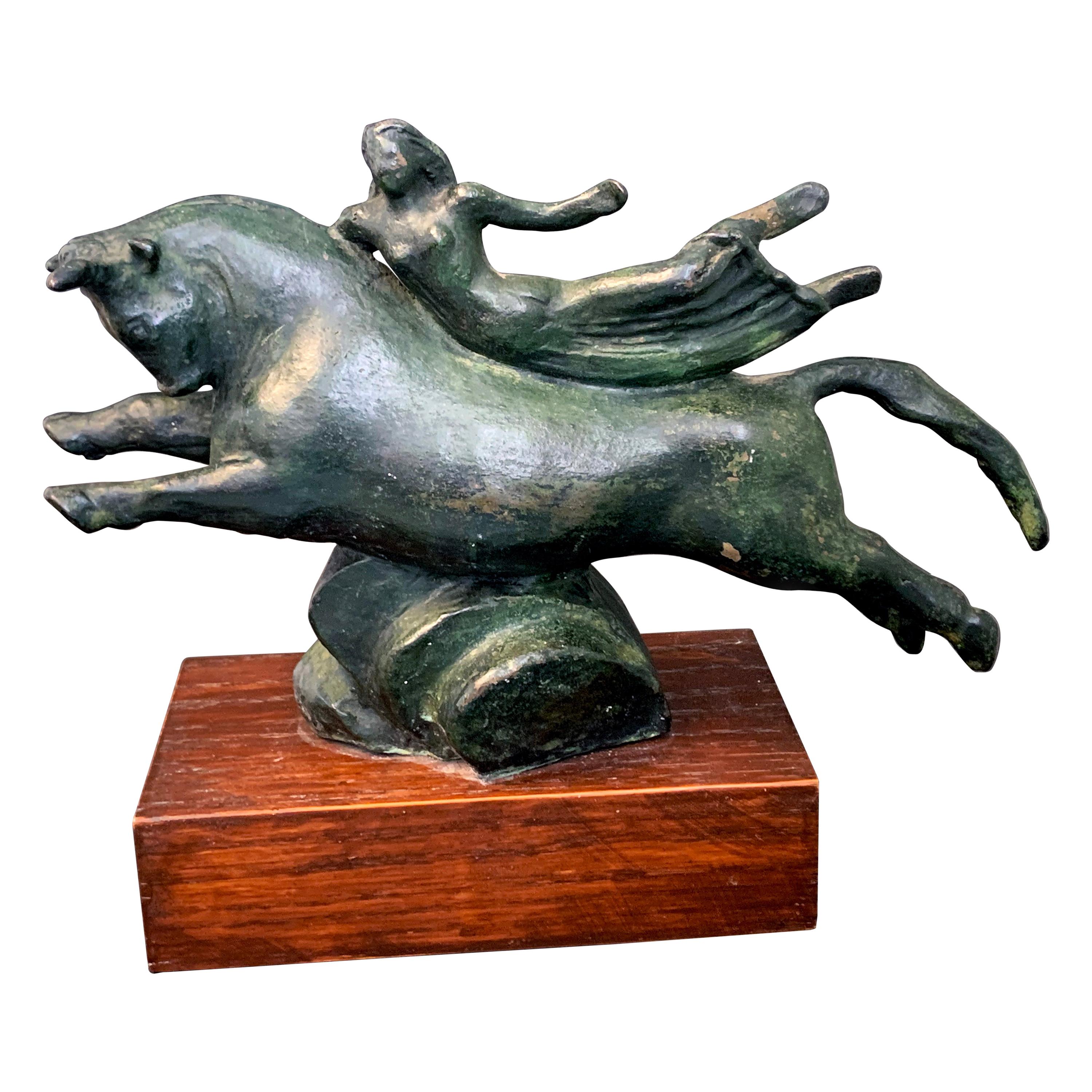 "Europa and the Bull, " Art Deco Bronze Sculpture on Chestnut Base