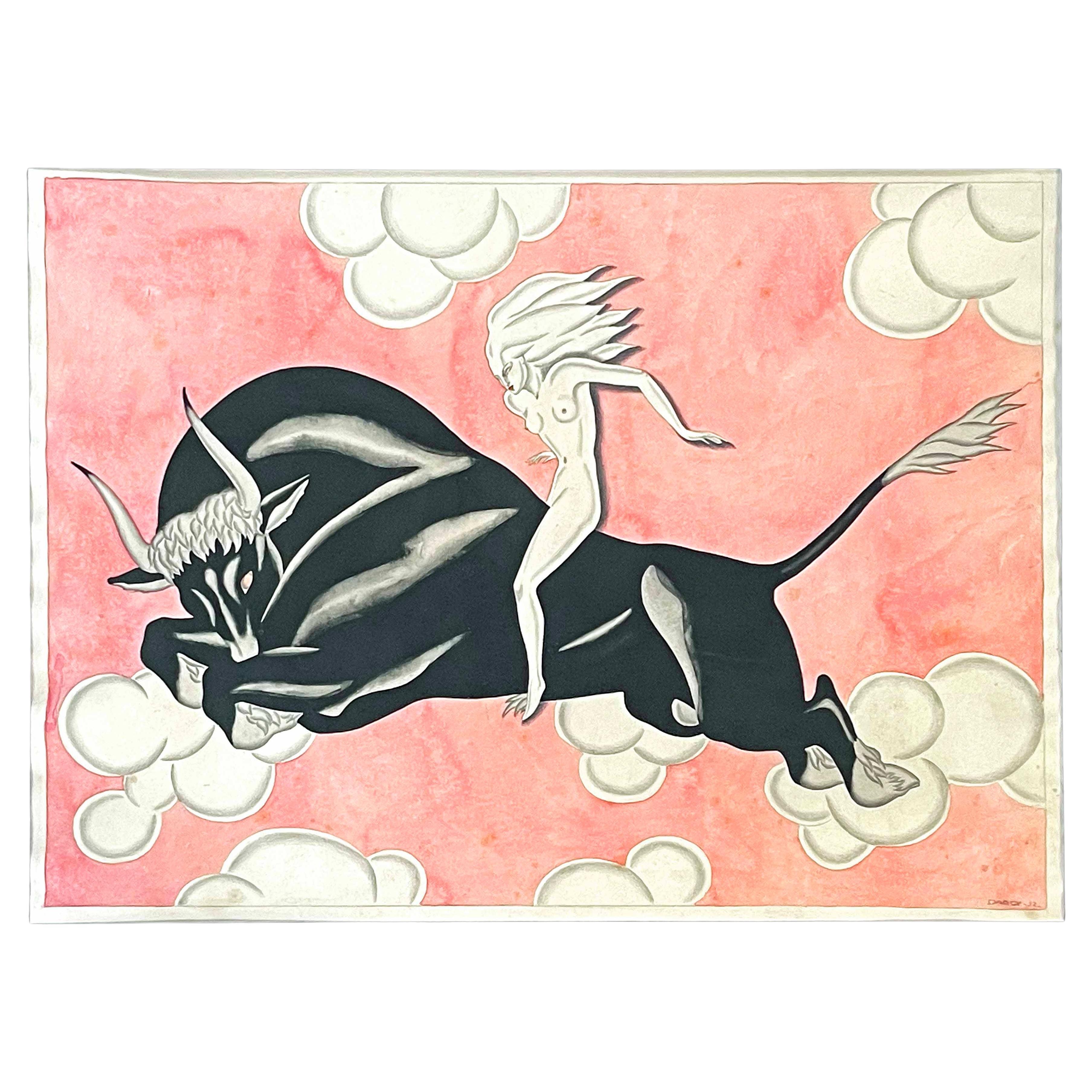 "Europa and the Bull", Bold Art Deco Depiction of Mythological Theme by Darcy