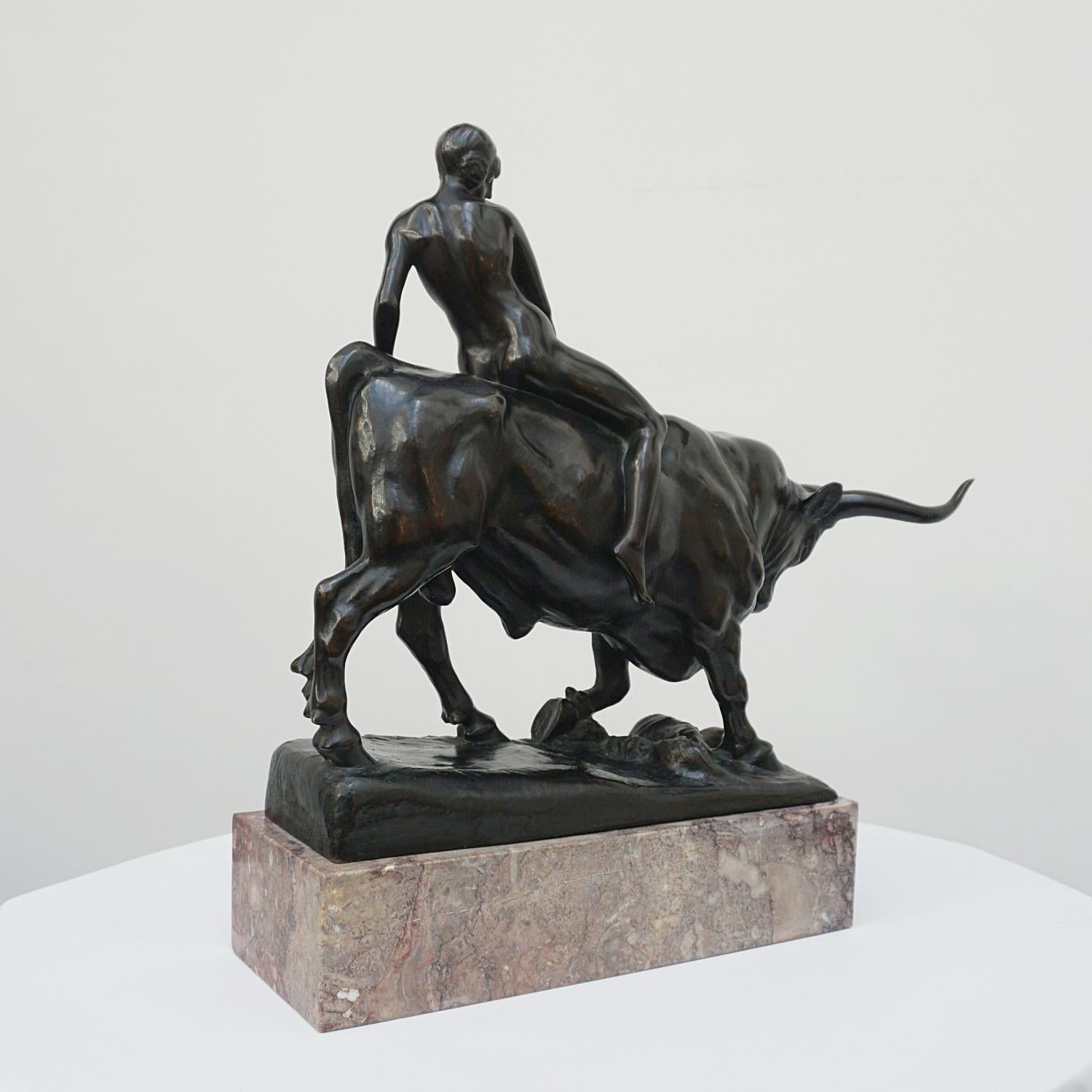 'Europa and the Bull' Bronze Art Deco Sculpture by a H Hussmann 2