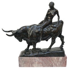 Bronze-Art-Déco-Skulptur „ Europa und der Stier“ von H Hussmann aus Bronze