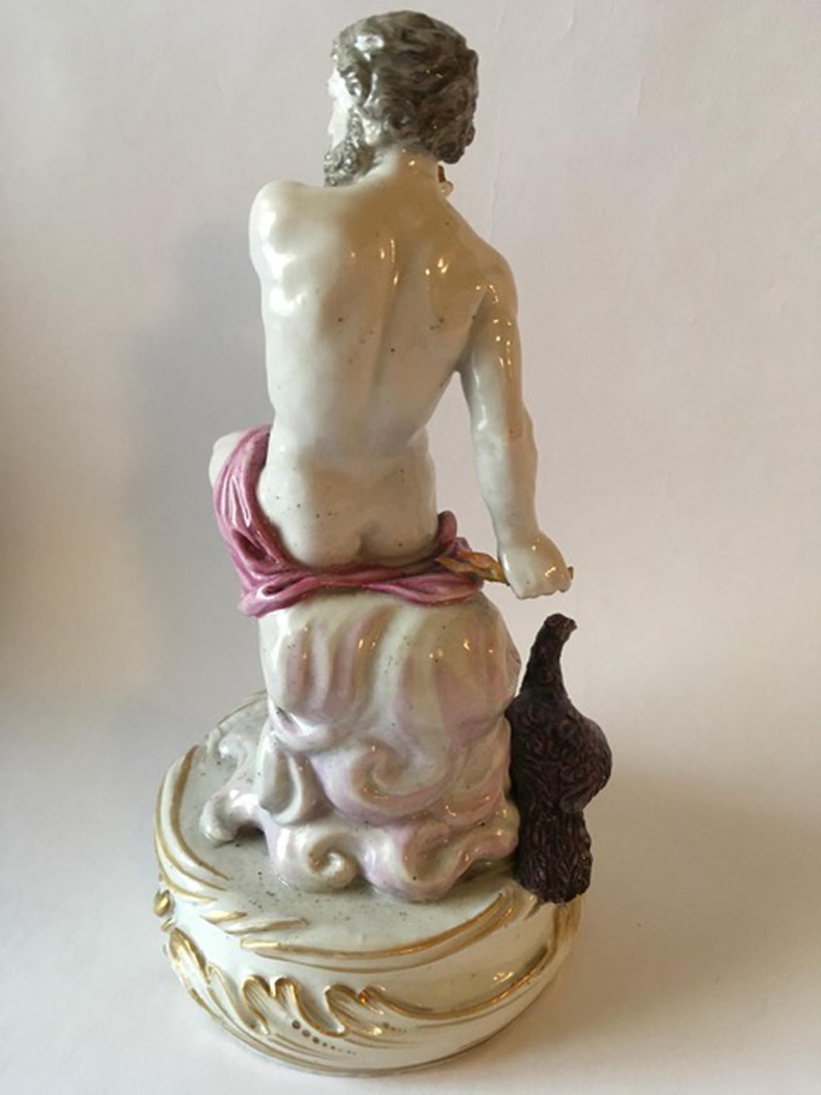 Baroque Europe 18th Century Attribuited to Meissen Porcelain Giove Figurine For Sale