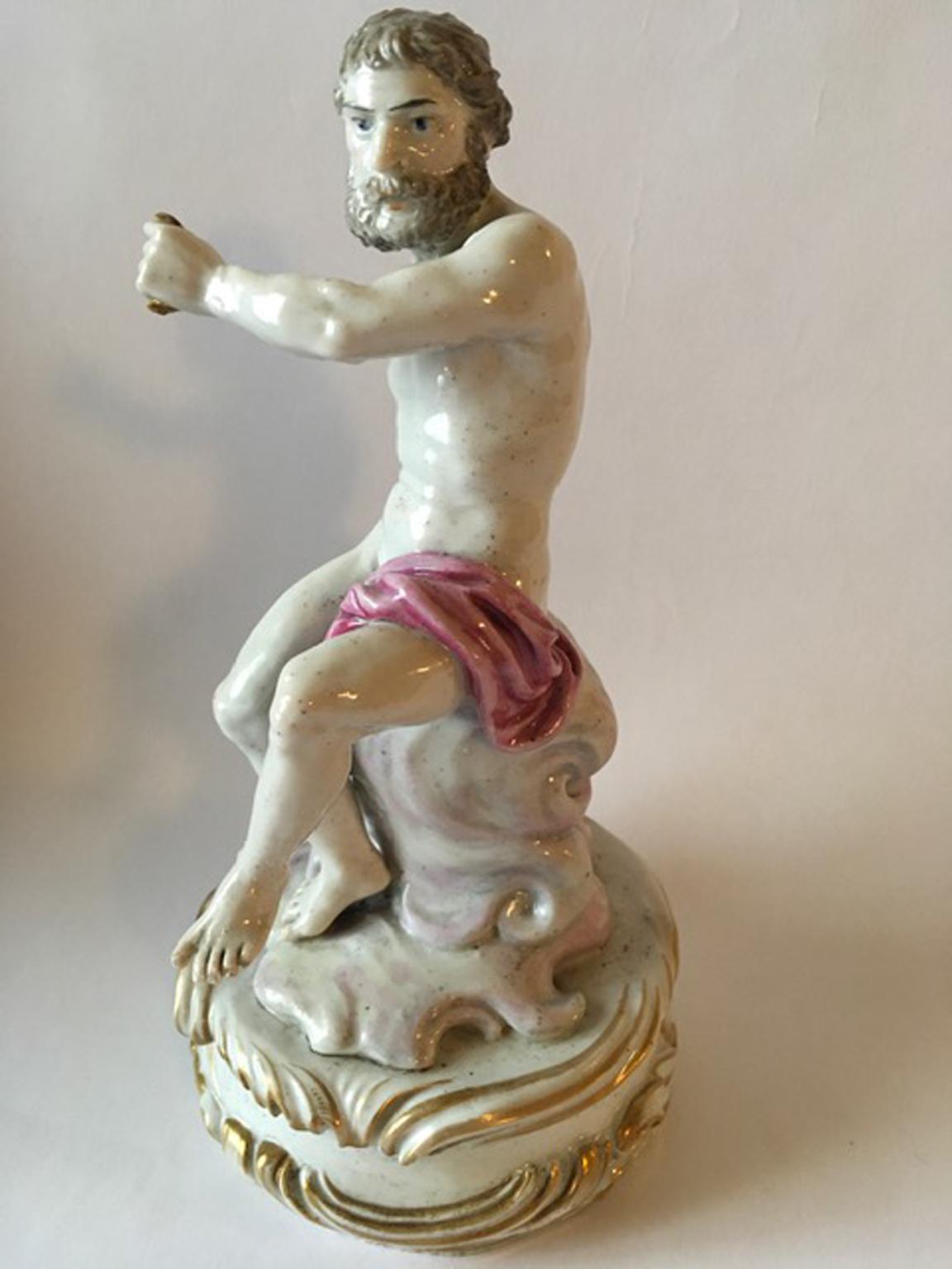 Hand-Crafted Europe 18th Century Attribuited to Meissen Porcelain Giove Figurine For Sale