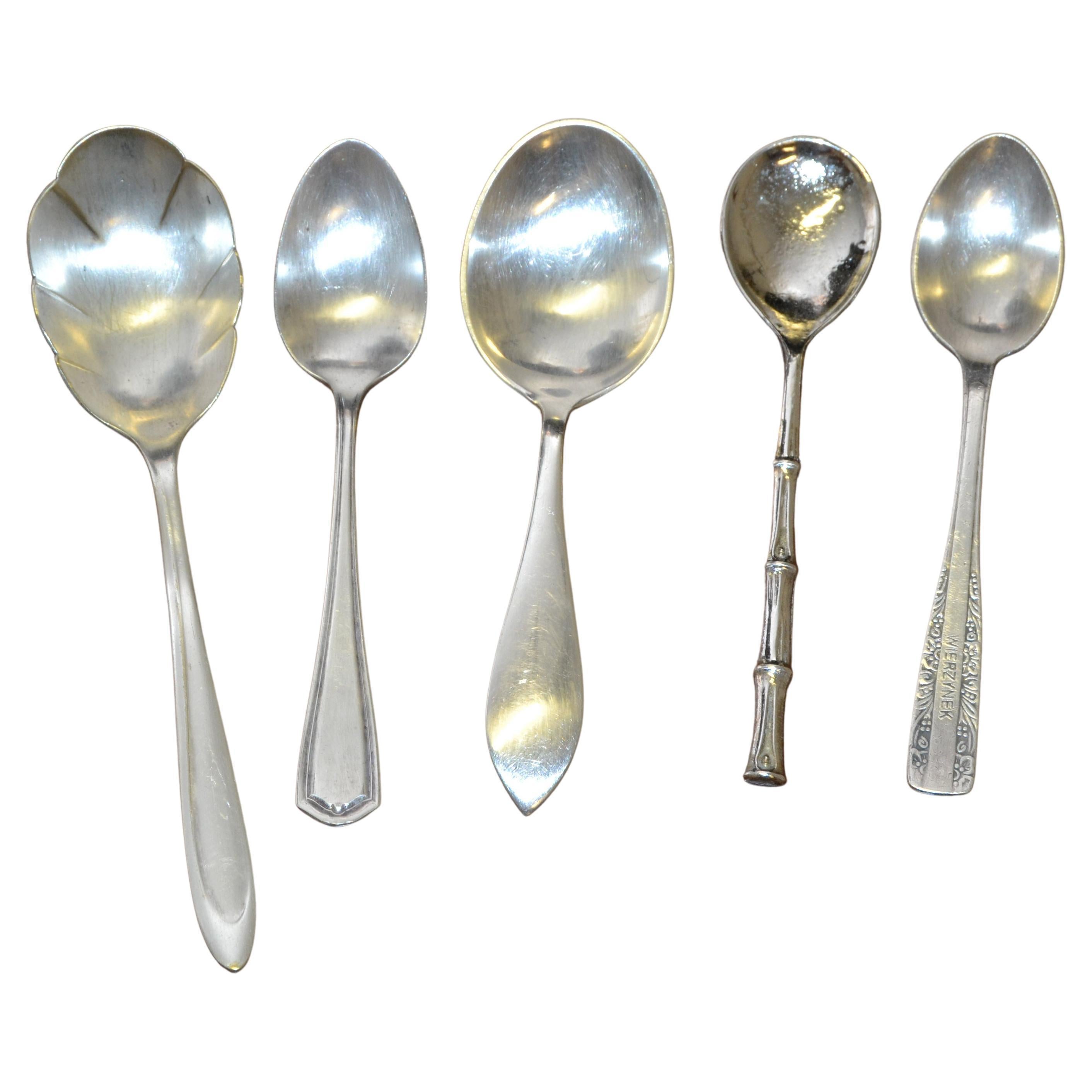 Europe and USA Collection 5 Tea Baby Spoons Marked Sterling Silver Plate Spoons For Sale