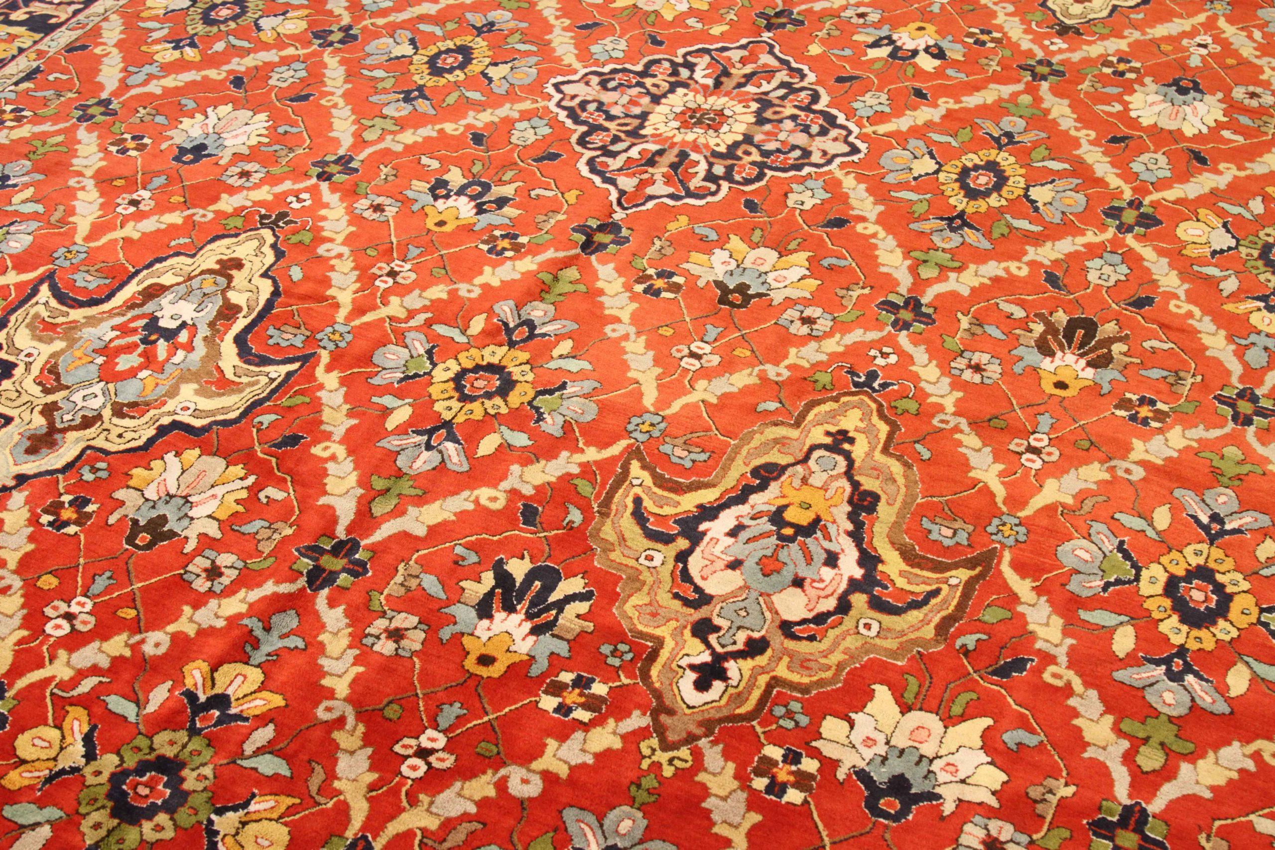 European Europe Europian Area Rugs Circa 1910 - Wool Ivory Navy Blue Red 72104 For Sale