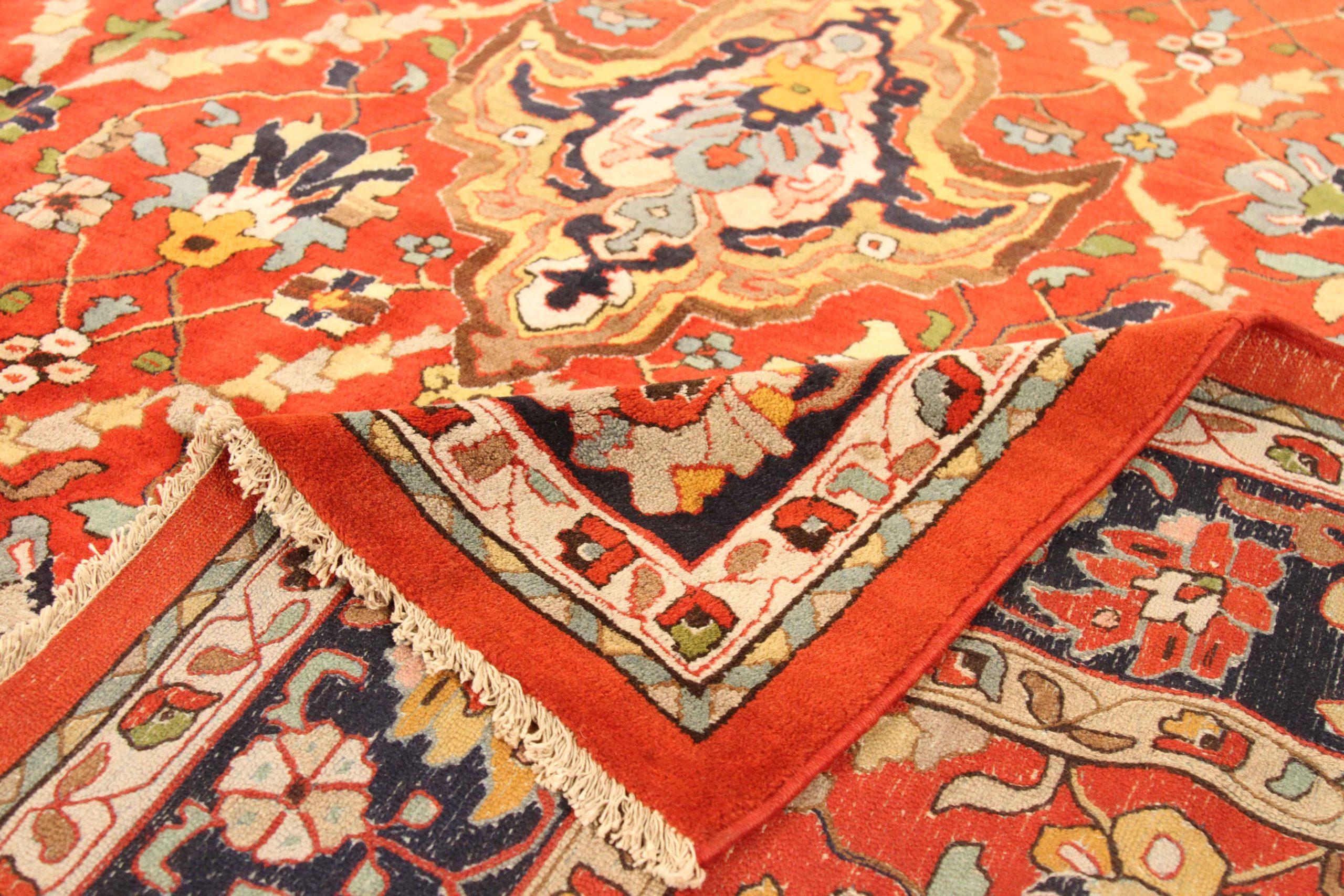 Europe Europian Area Rugs Circa 1910 - Wool Ivory Navy Blue Red 72104 In Excellent Condition For Sale In Dallas, TX