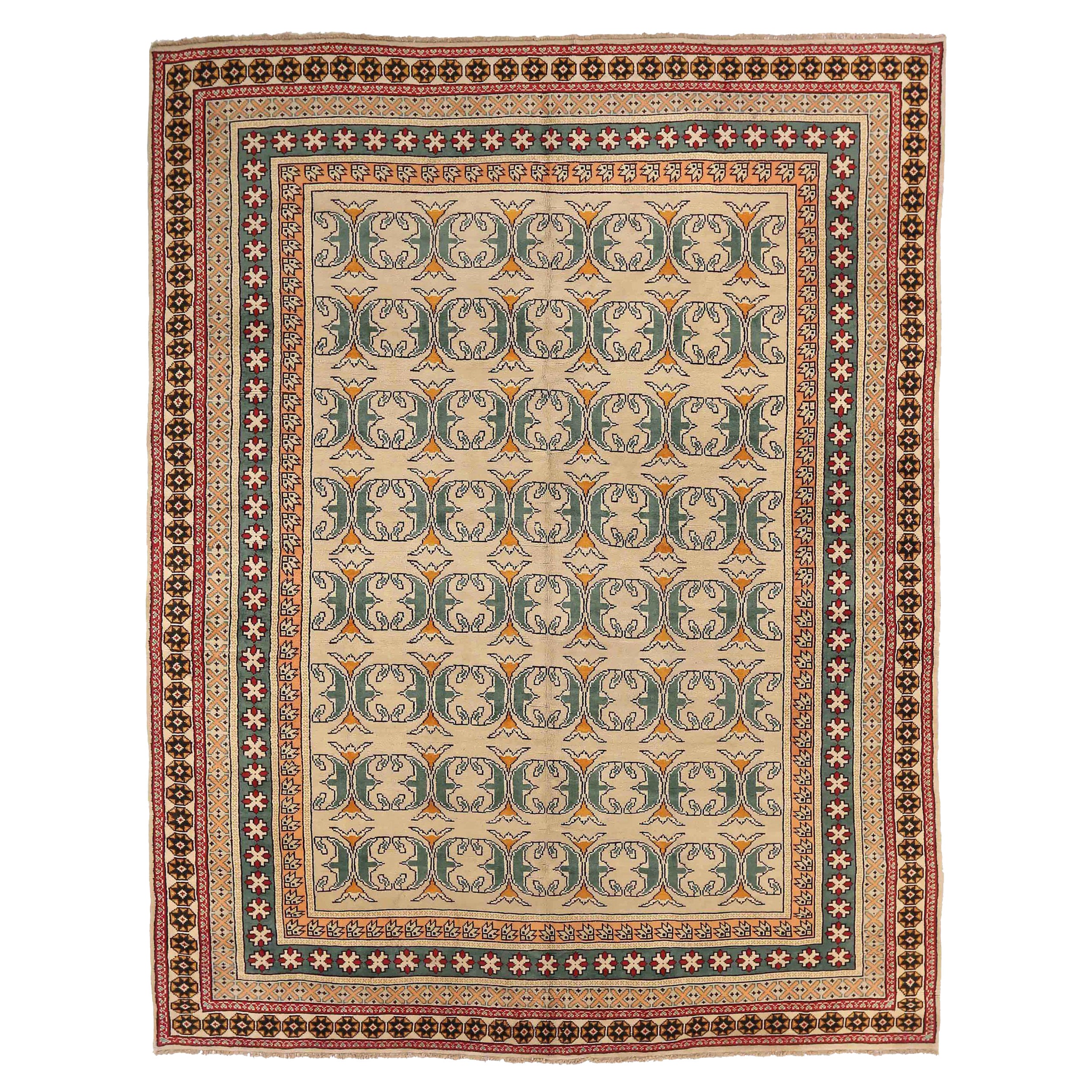 Europa Finnland Bereich Teppiche CIRCA 1940 - Wolle Grün Elfenbein Rot 72419 im Angebot