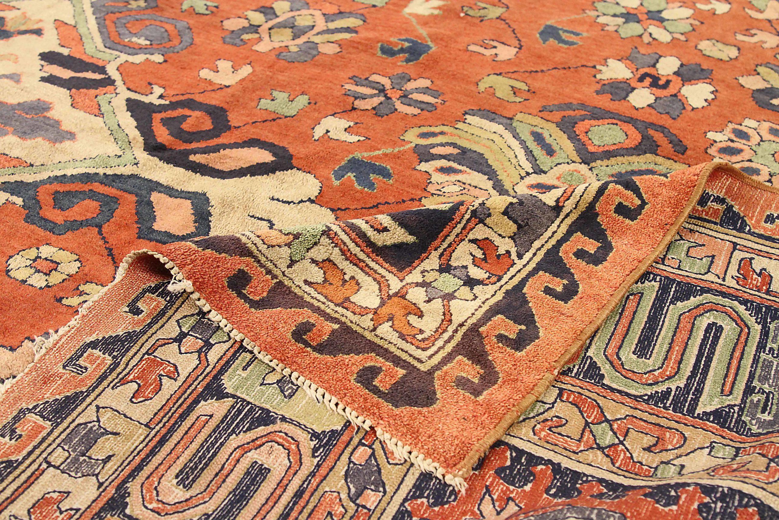 Europa Kazak Bereich Teppiche Circa 1910 - Wolle Blau Elfenbein Rot 71841 im Zustand „Hervorragend“ im Angebot in Dallas, TX