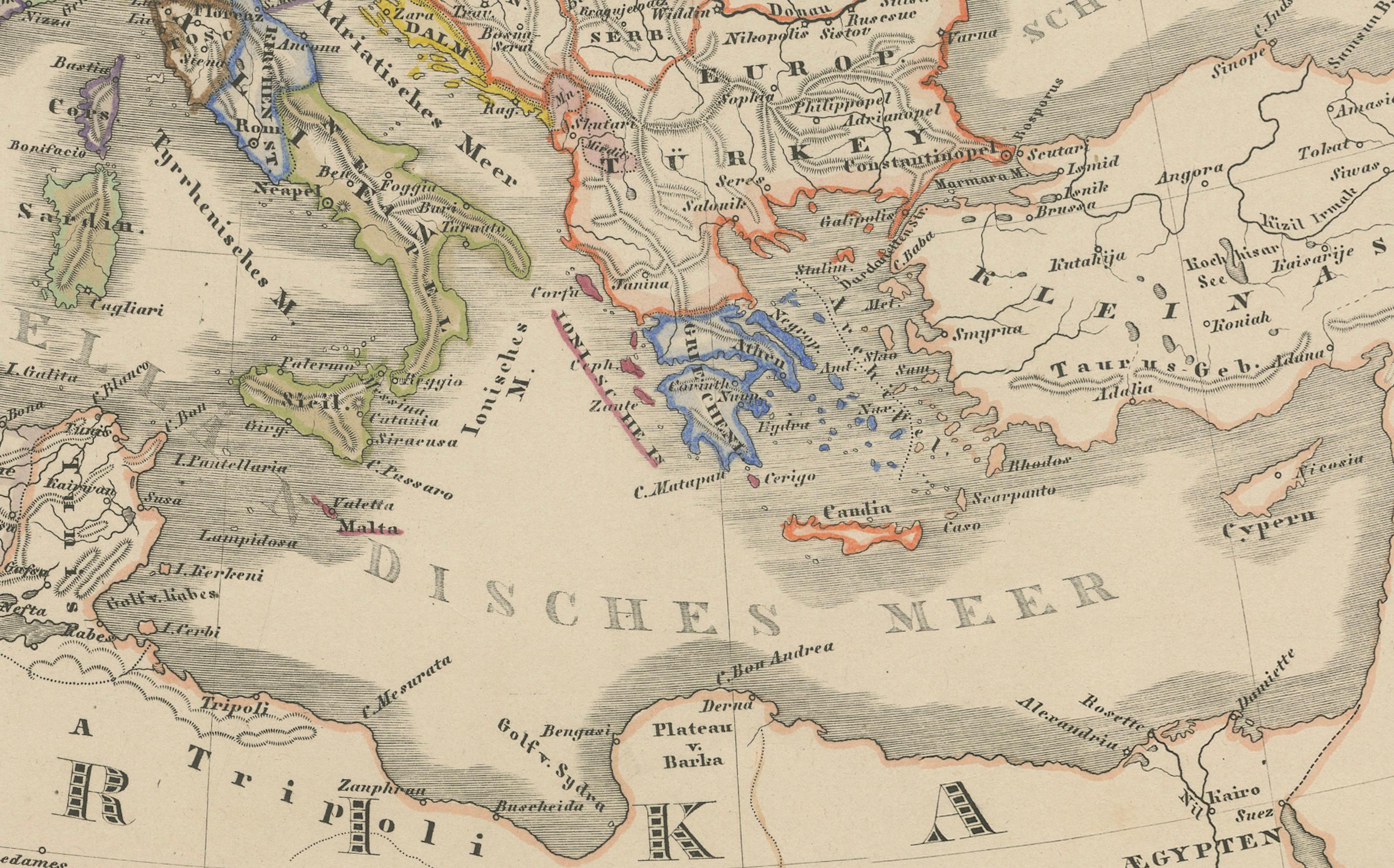 Gravé Carte de l'Europe - Divisions politiques et frontières, publiée en 1858 en vente