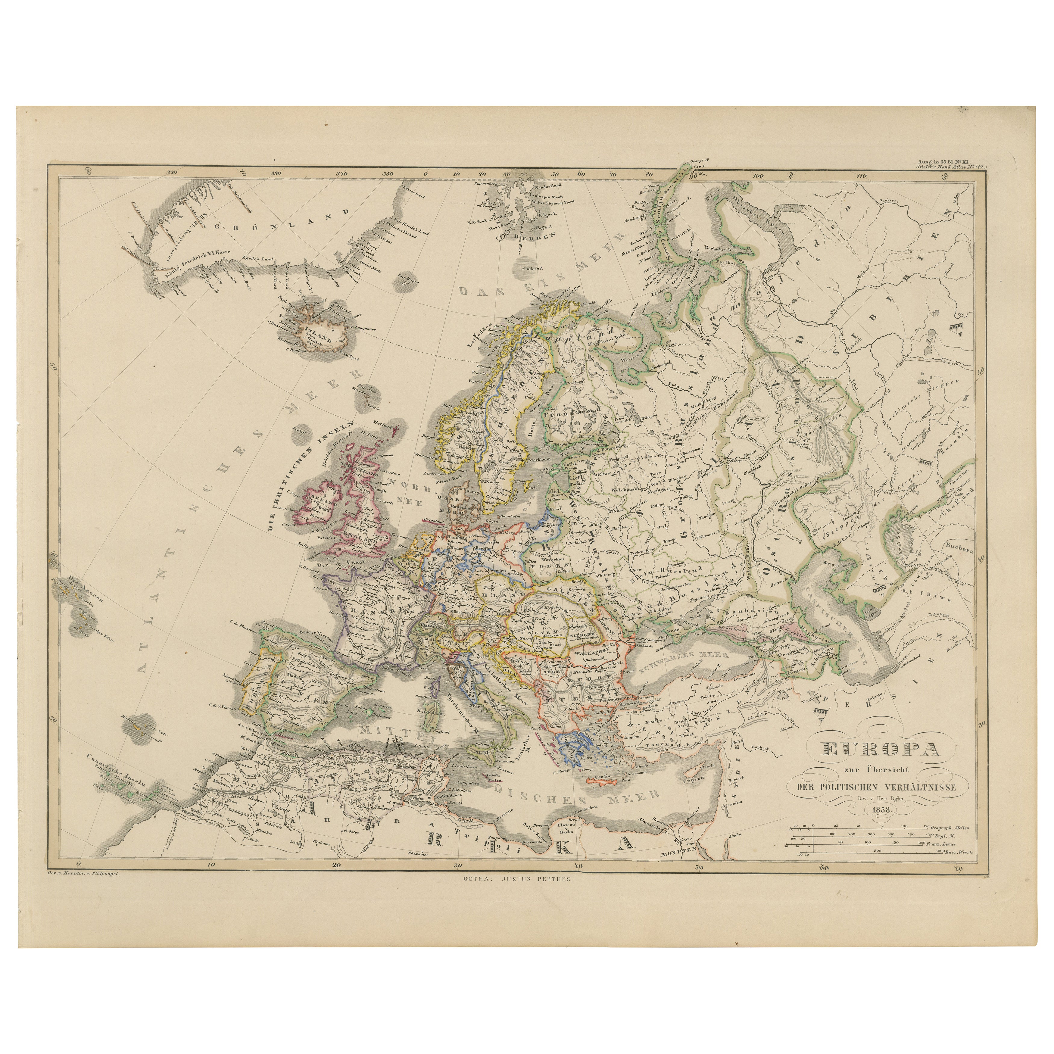 Carte de l'Europe - Divisions politiques et frontières, publiée en 1858