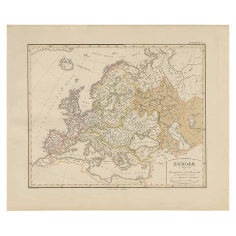 Europe Map – Rivers, Watersheds and Elevation, Published in 1857