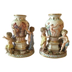 Coppia di vasi in porcellana Meissen Porcelain della metà del XIX secolo