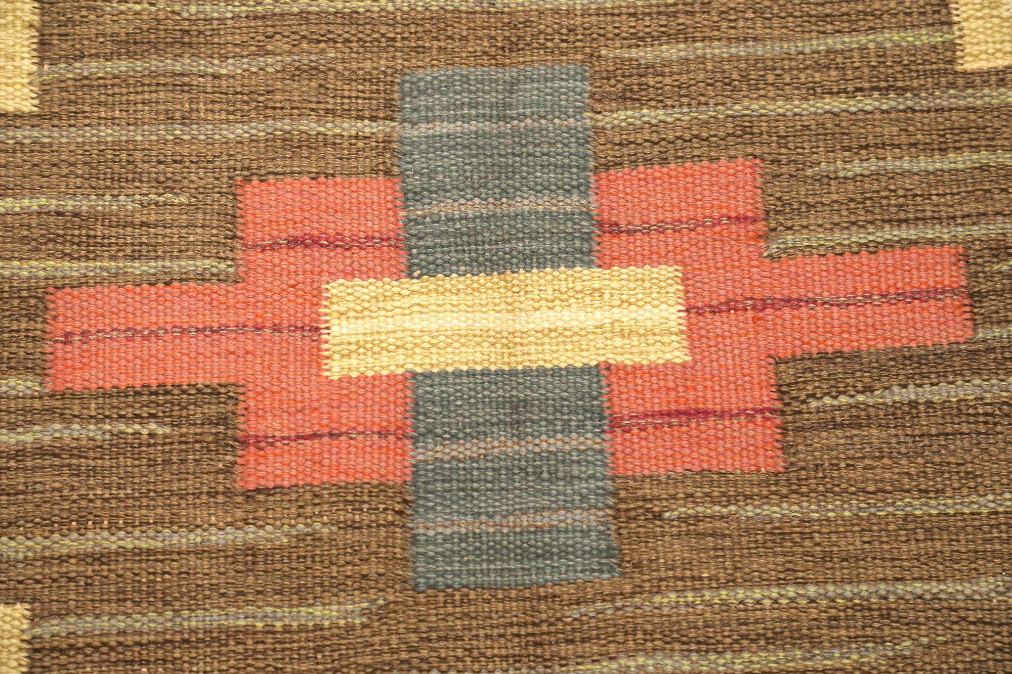 Europe Swedish Collection Teppiche - Wolle Braun Elfenbein Design - 97366 (20. Jahrhundert) im Angebot
