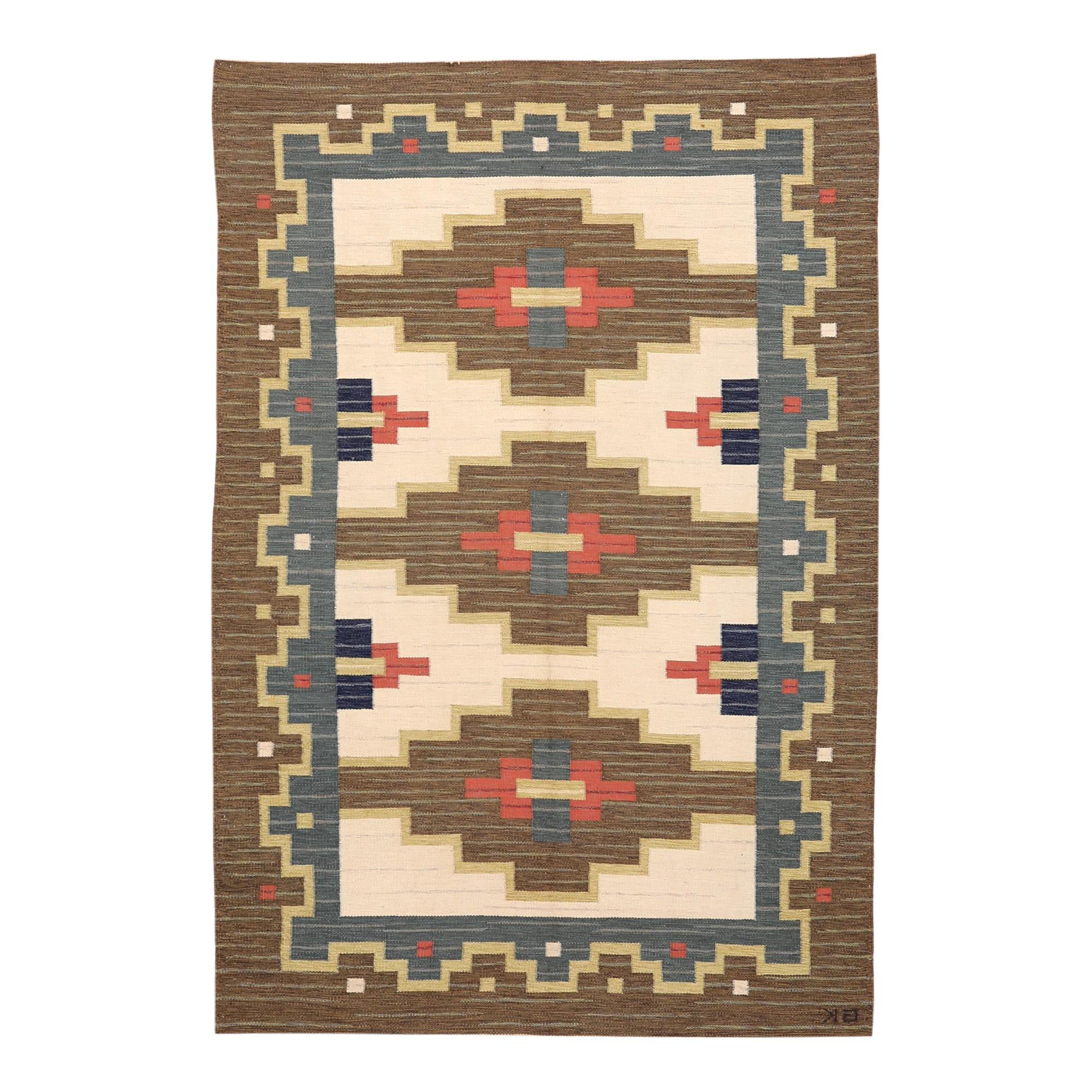 Europe Swedish Collection Teppiche - Wolle Braun Elfenbein Design - 97366 im Angebot