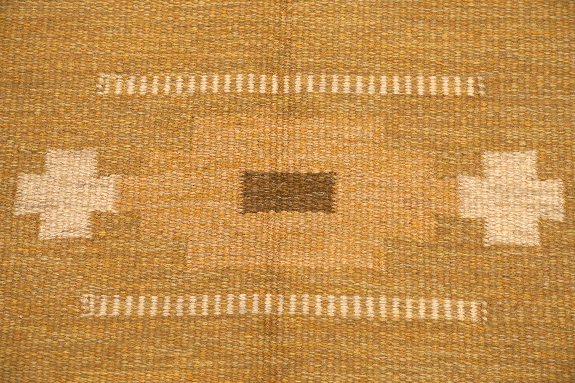 Europe Swedish Collection Kleiner Teppich - Wolle Braun Gelb - 97368 (20. Jahrhundert) im Angebot