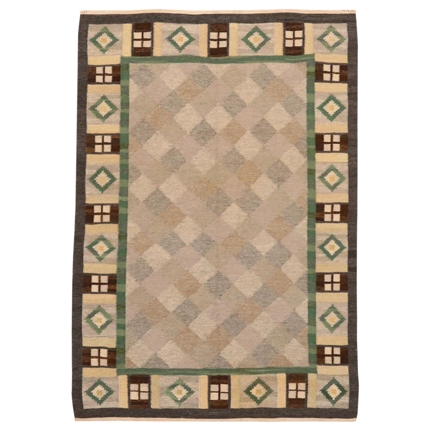 Europe Swedish Collection Small Rug - Wool Green Ivory Design - 97371