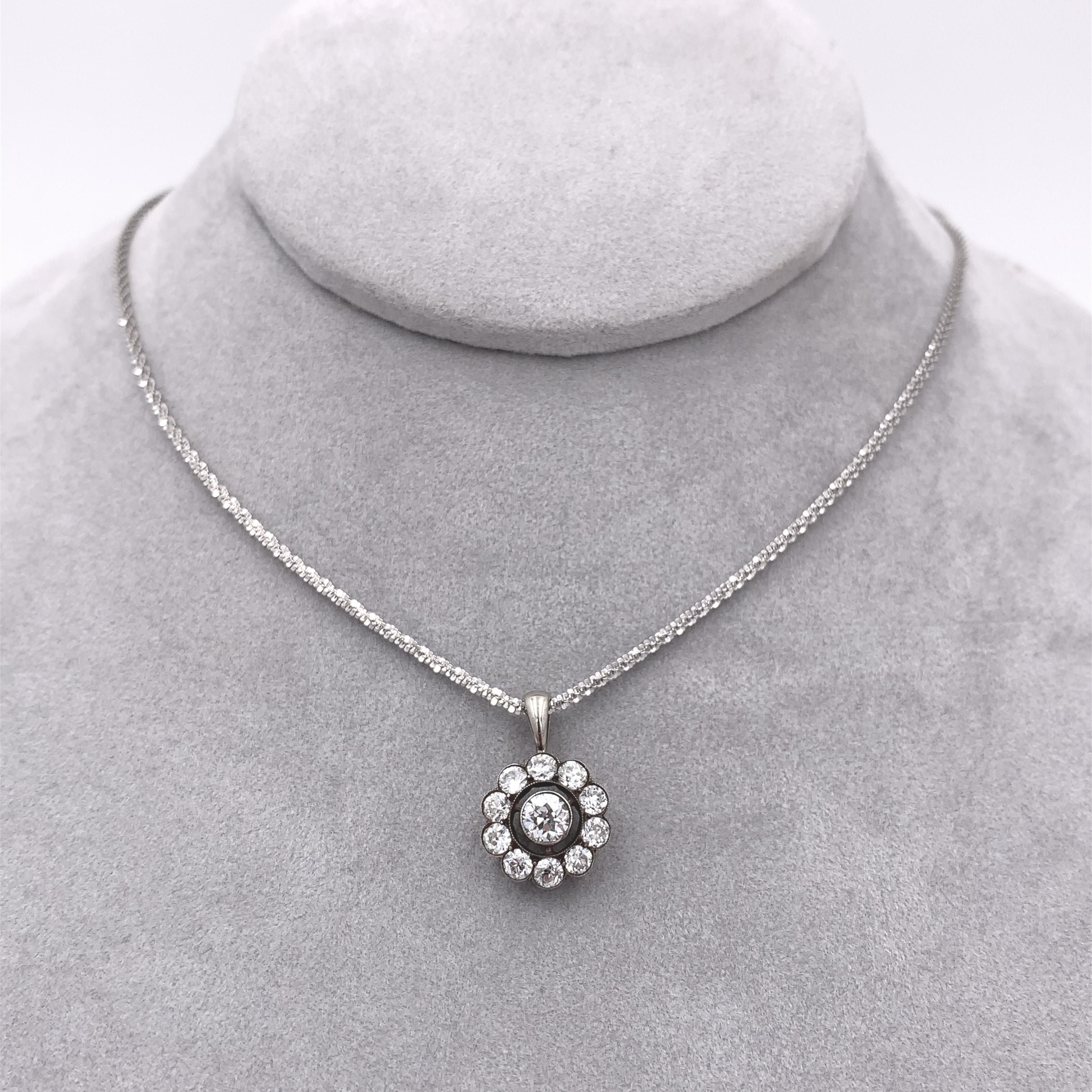 Donna Ciondolo europeo in oro e argento 14K con diamante a rosetta in vendita