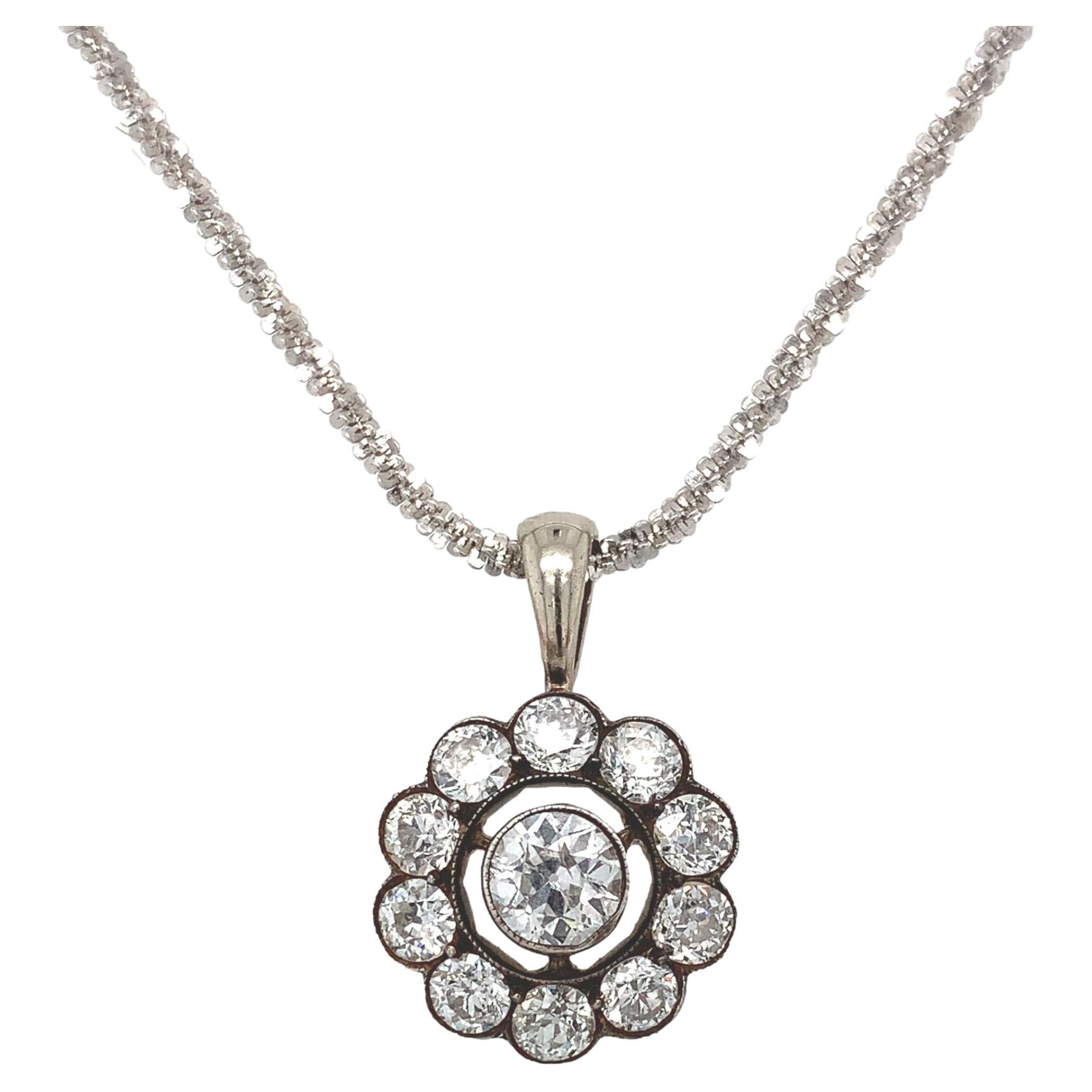 Ciondolo europeo in oro e argento 14K con diamante a rosetta in vendita