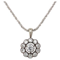 Europäischer 14 Karat Gold und Silber Rosette-Diamant-Anhänger