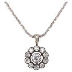 Vintage European 14K Gold and Silver Rosette Diamond Pendant