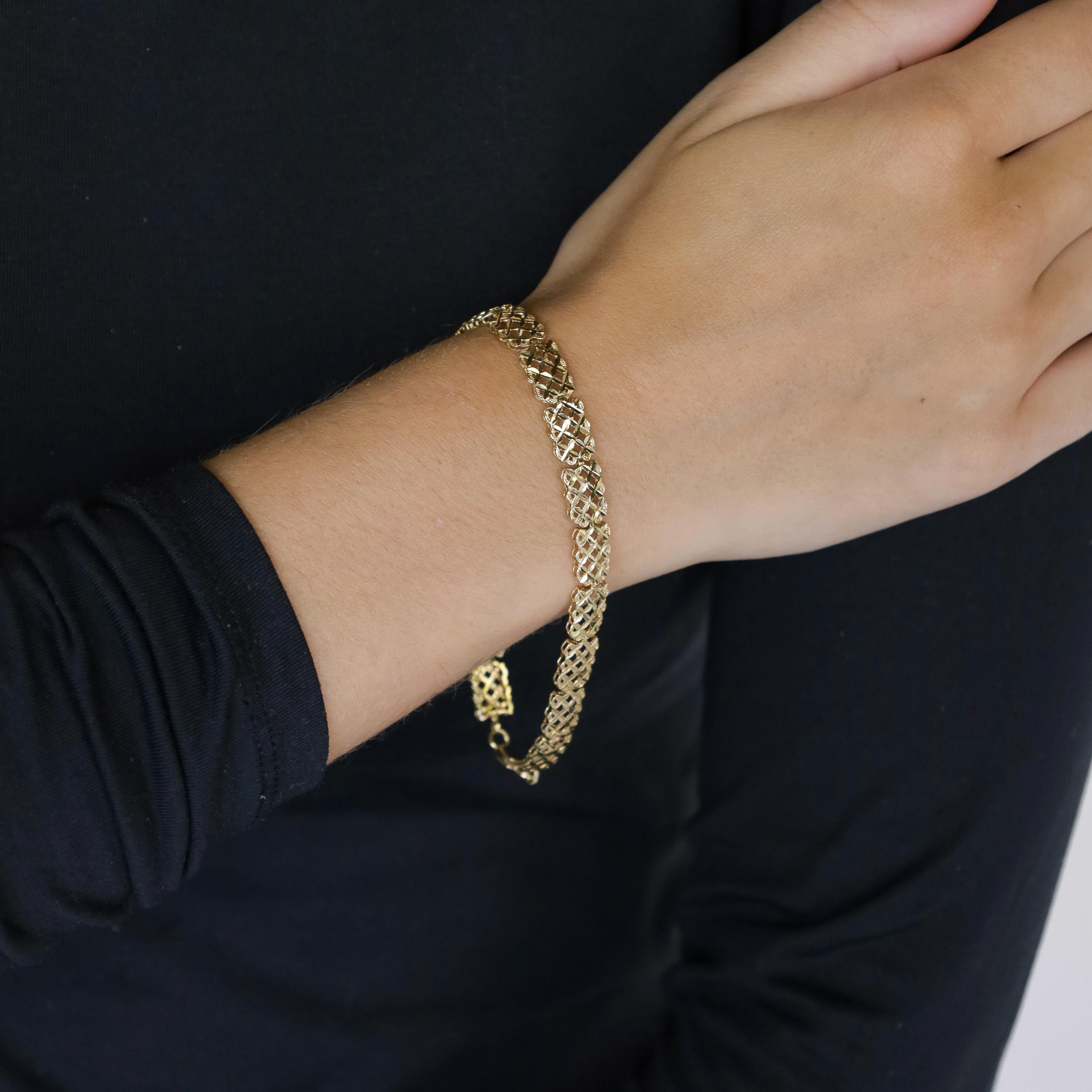 Bracelet à maillons en or jaune 14k - motif raffiné 7,5 grammes Bon état à Heemstede, NL
