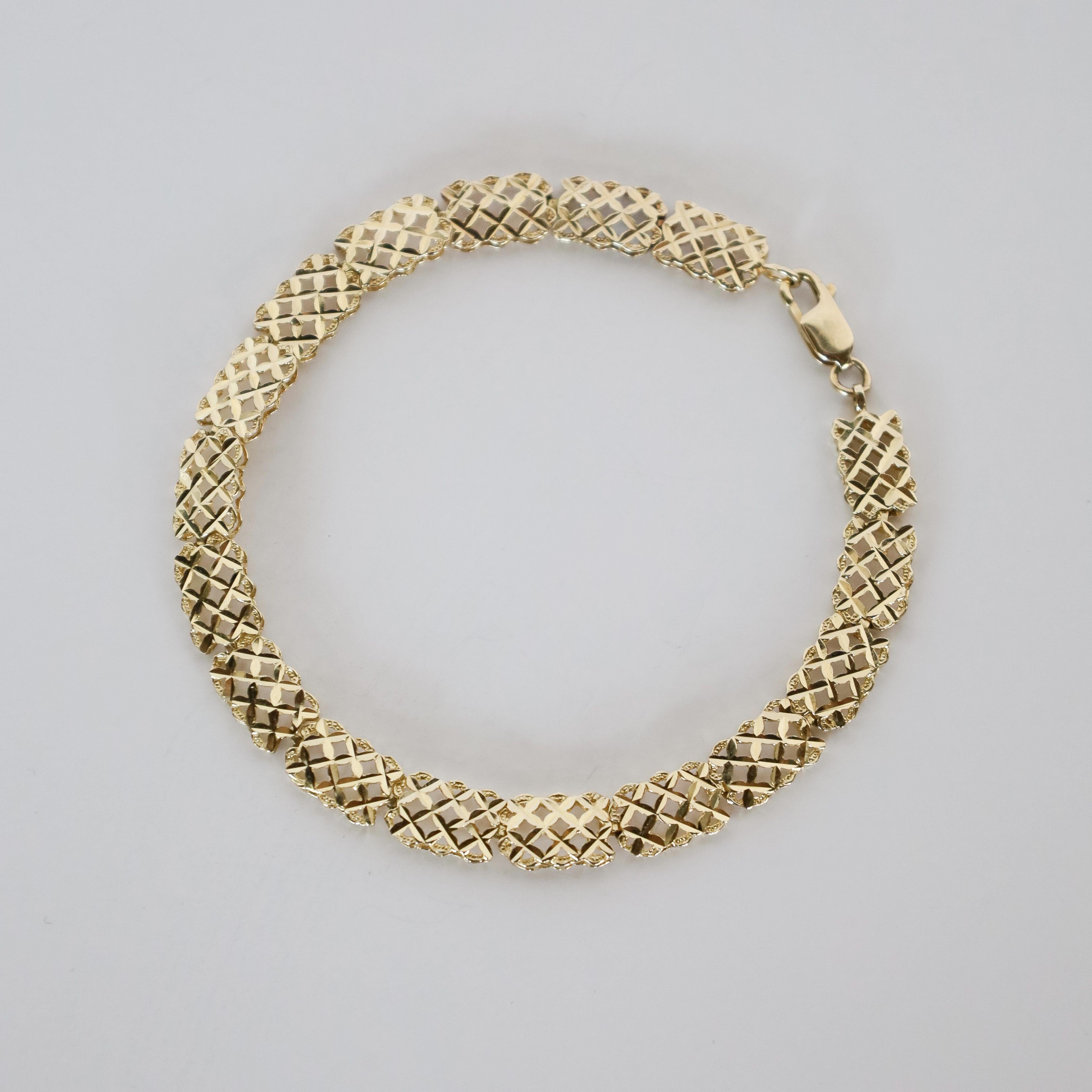 Bracelet à maillons en or jaune 14k - motif raffiné 7,5 grammes 3
