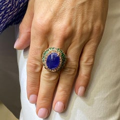 15 Carat Tanzanite Diamond Emerald Cocktail Ring 9 Karat Rose Gold