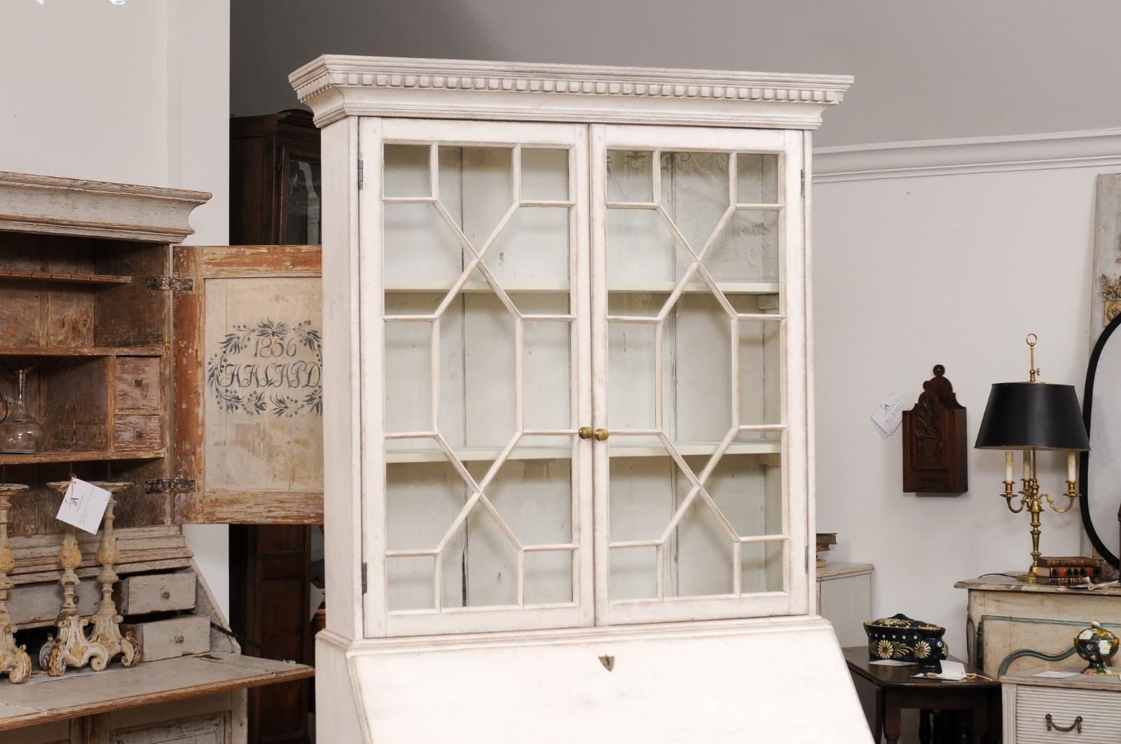 European 1790s Two-Part Tall Secretary with Glass Doors and Slant Front Desk For Sale 9